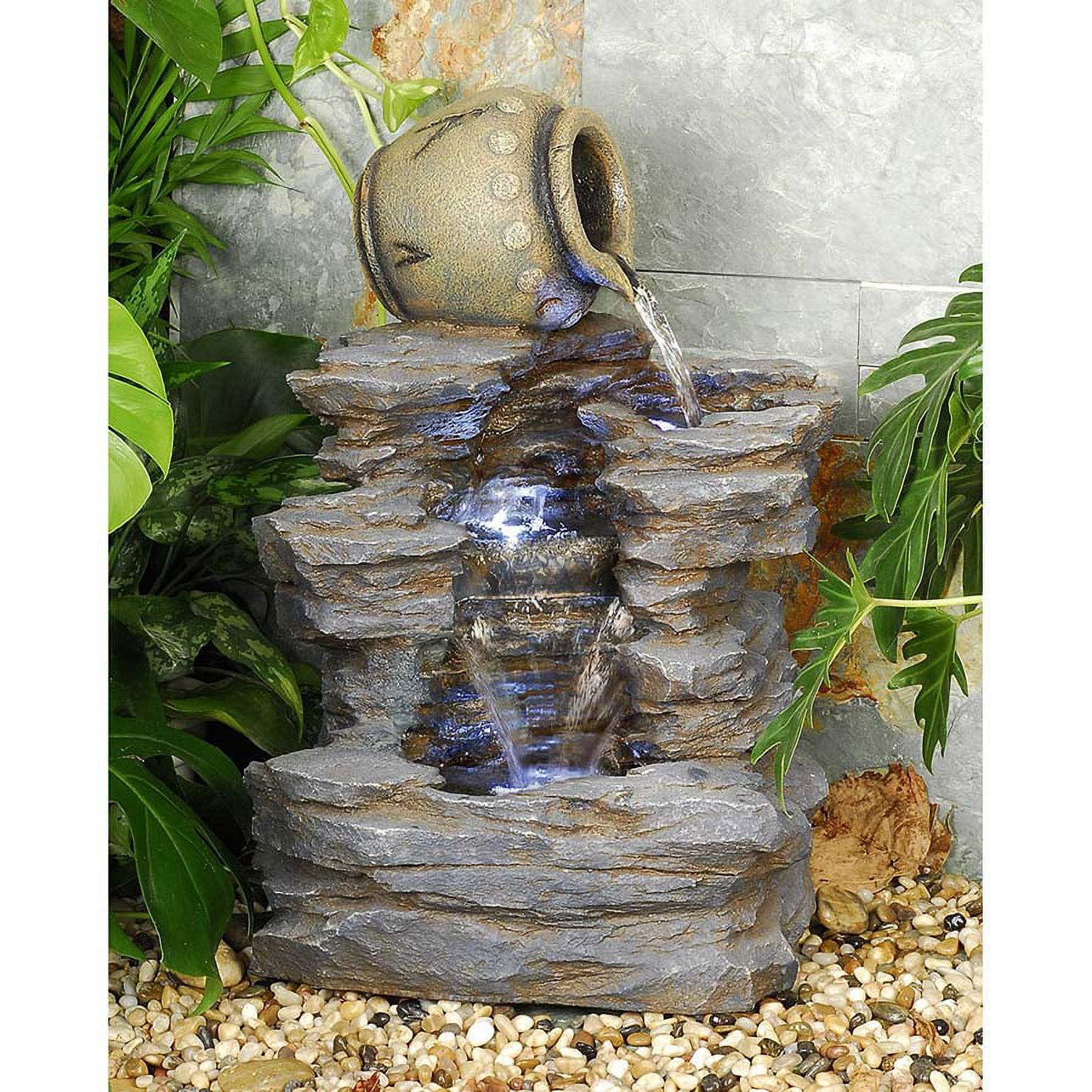 Natural Stone Look Spilling Jug LED Garden Fountain