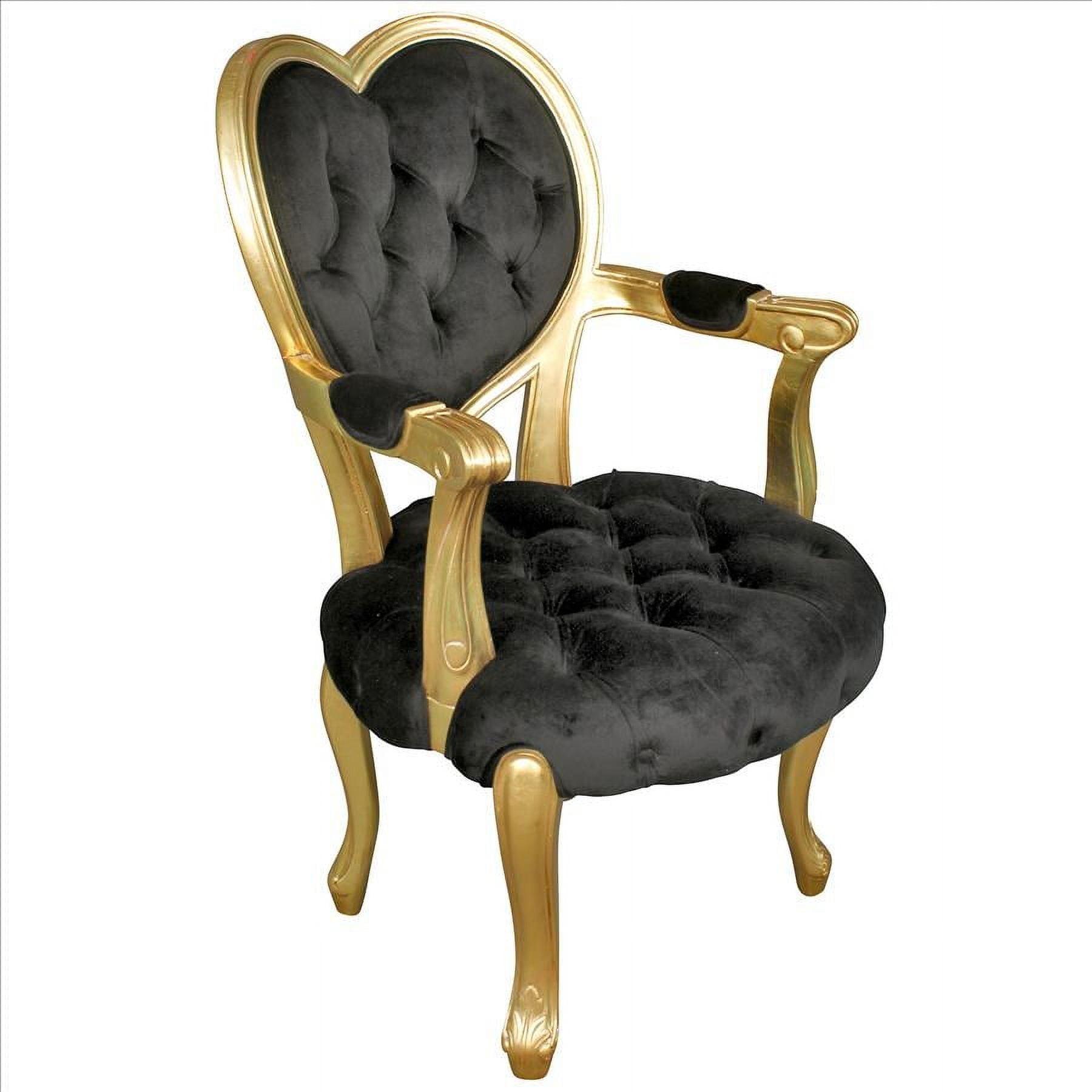 Black Velvet and Gold Handcrafted Heart-Back Armchair