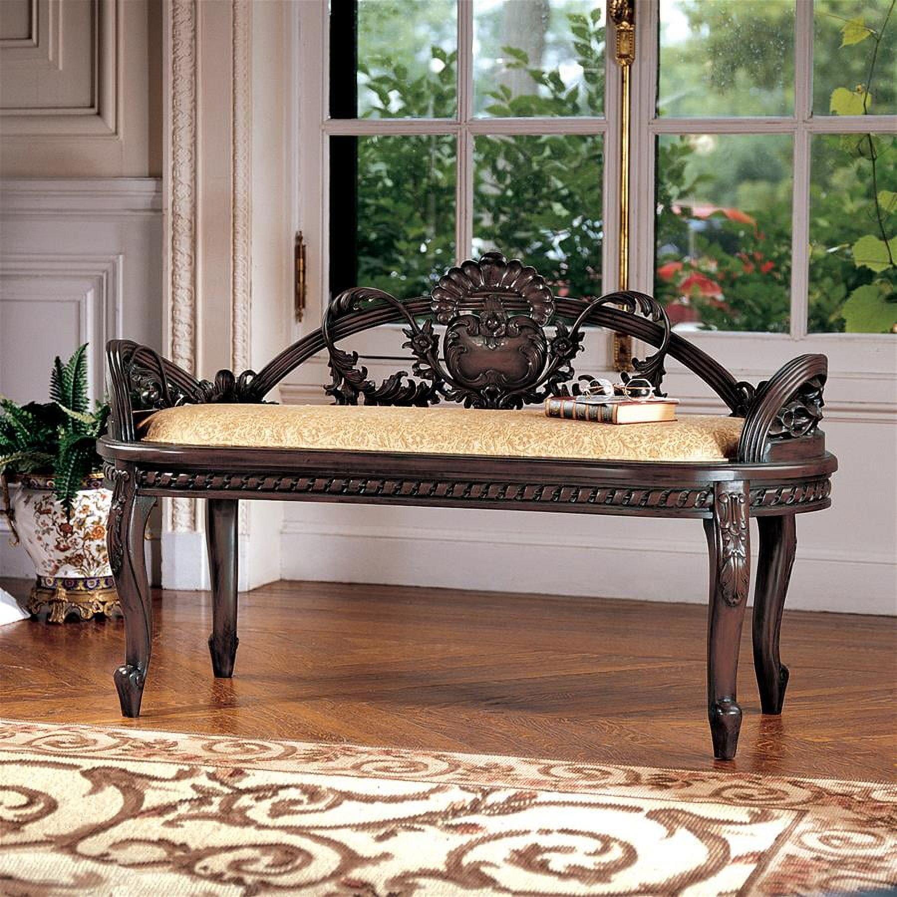 Verona Filigree Solid Mahogany 49.5" Hand-Carved Bench