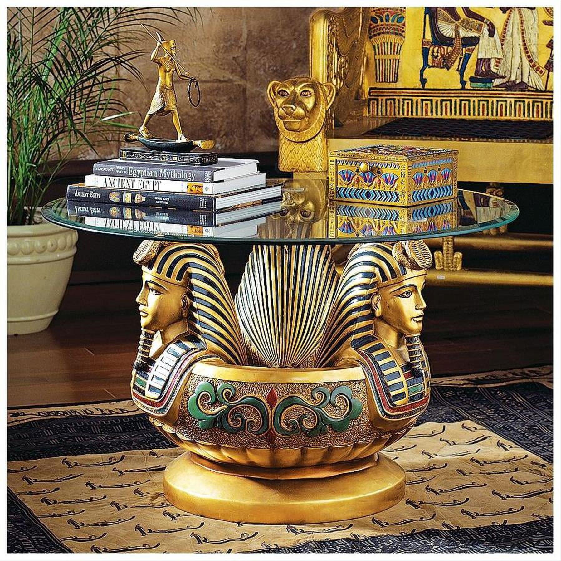 Clear Tempered Glass Round Table with Egyptian Figurine Base