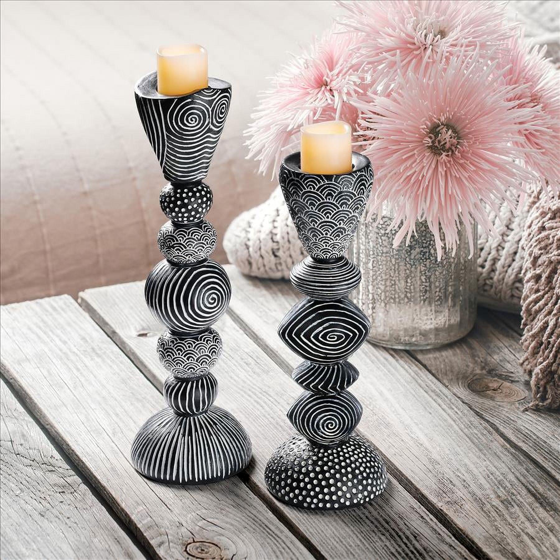 Ebony and White Geometric Resin 2-Piece Candlestick Set