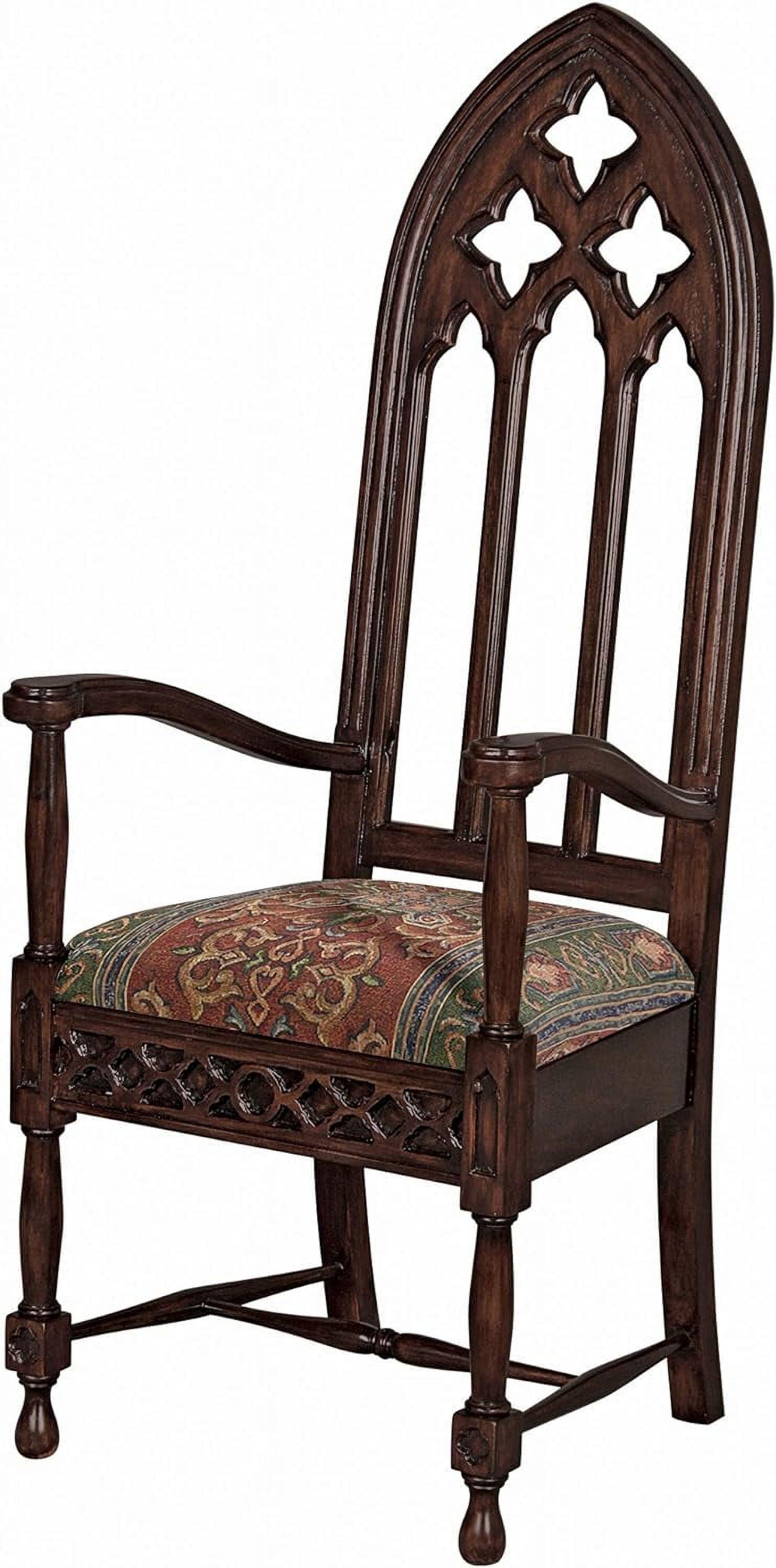 Viollet-le-Duc Gothic Mahogany Brown Armchair with Jacquard Upholstery