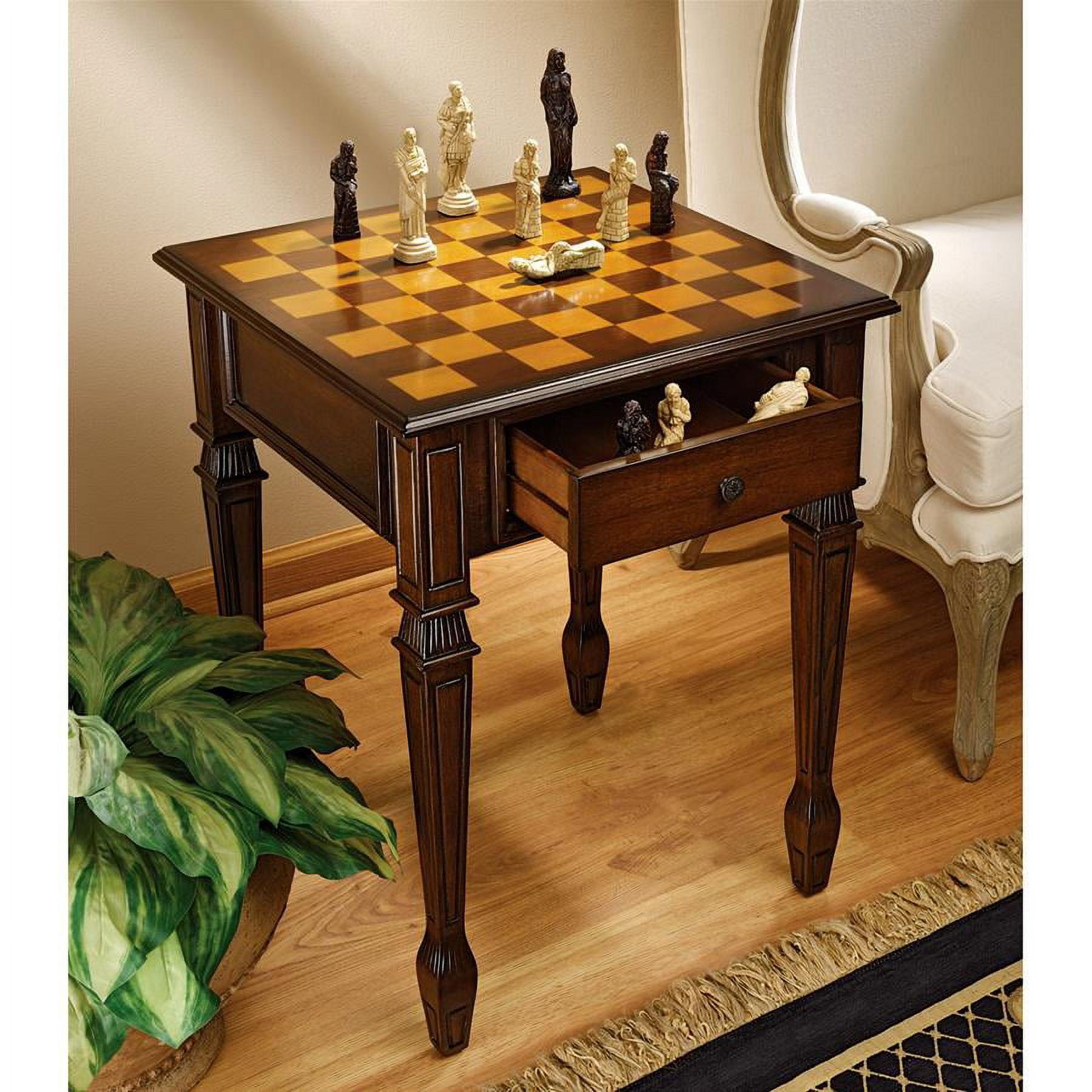 Heirloom 20.5" Walnut Square Chess Table with Hand-Painted Top