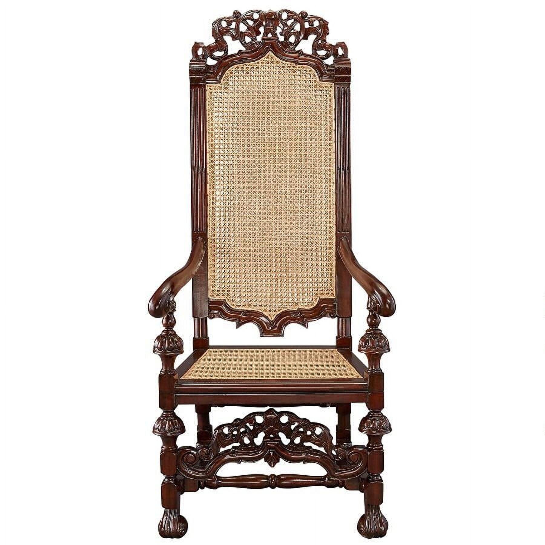 Handcrafted Dark Brown Mahogany Armchair with Caned Back