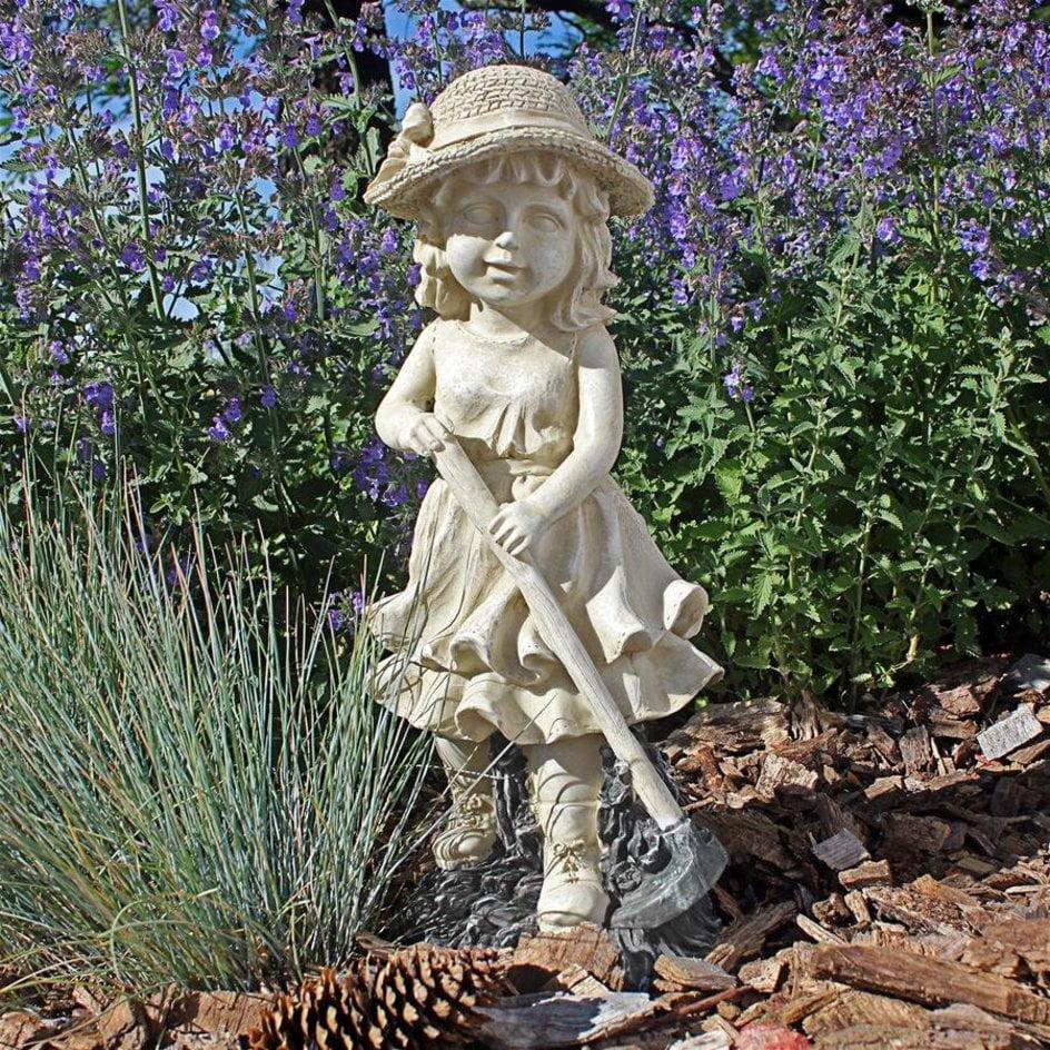 Medium Beige Resin Young Gardener Girl Statue