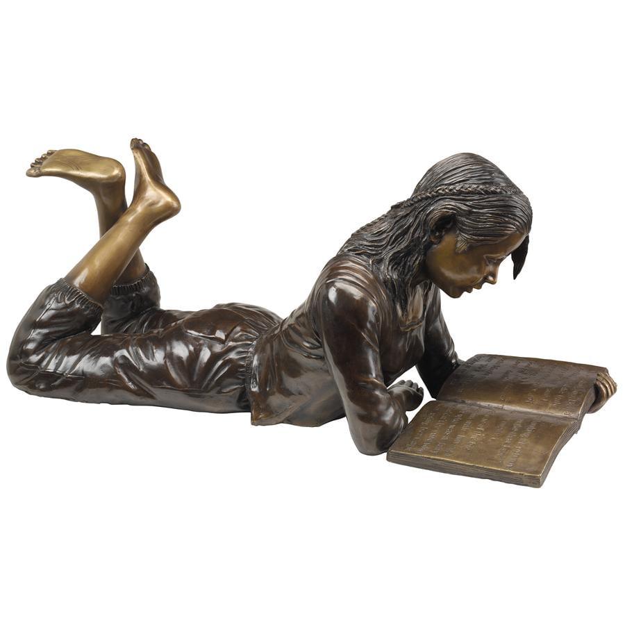 Bronze Young Scholar Reading Girl Garden Statue