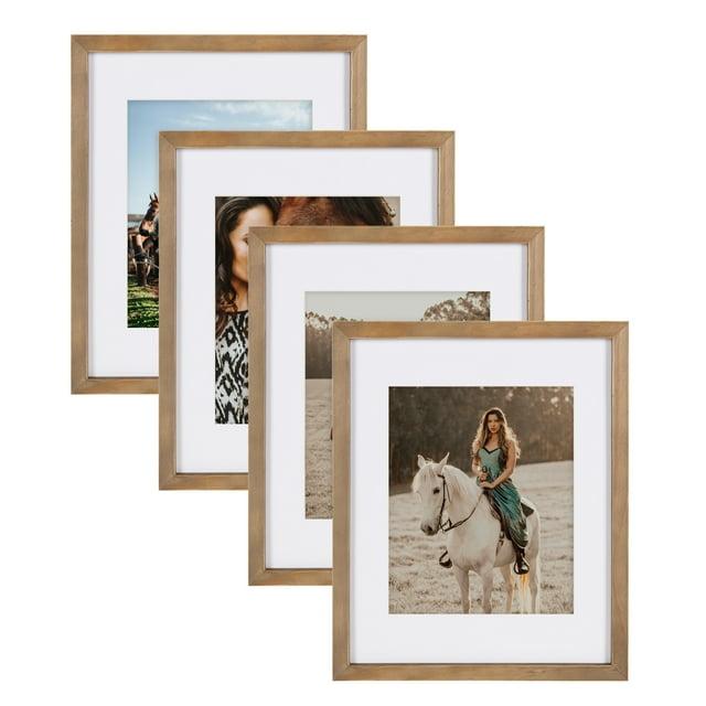 DesignOvation Gallery Rectangle Wood Wall Frame, 11x14 matted to 8x10, Rustic Brown