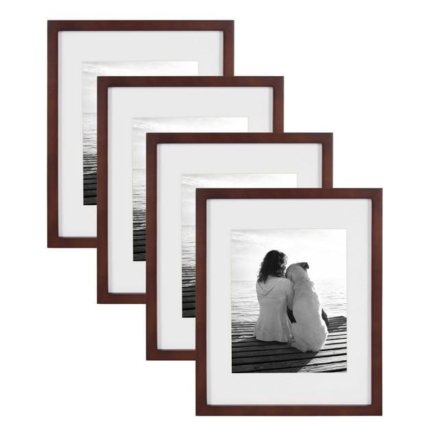 DesignOvation Gallery Rectangle Wood Wall Frame, 11x14 matted to 8x10, Walnut Brown