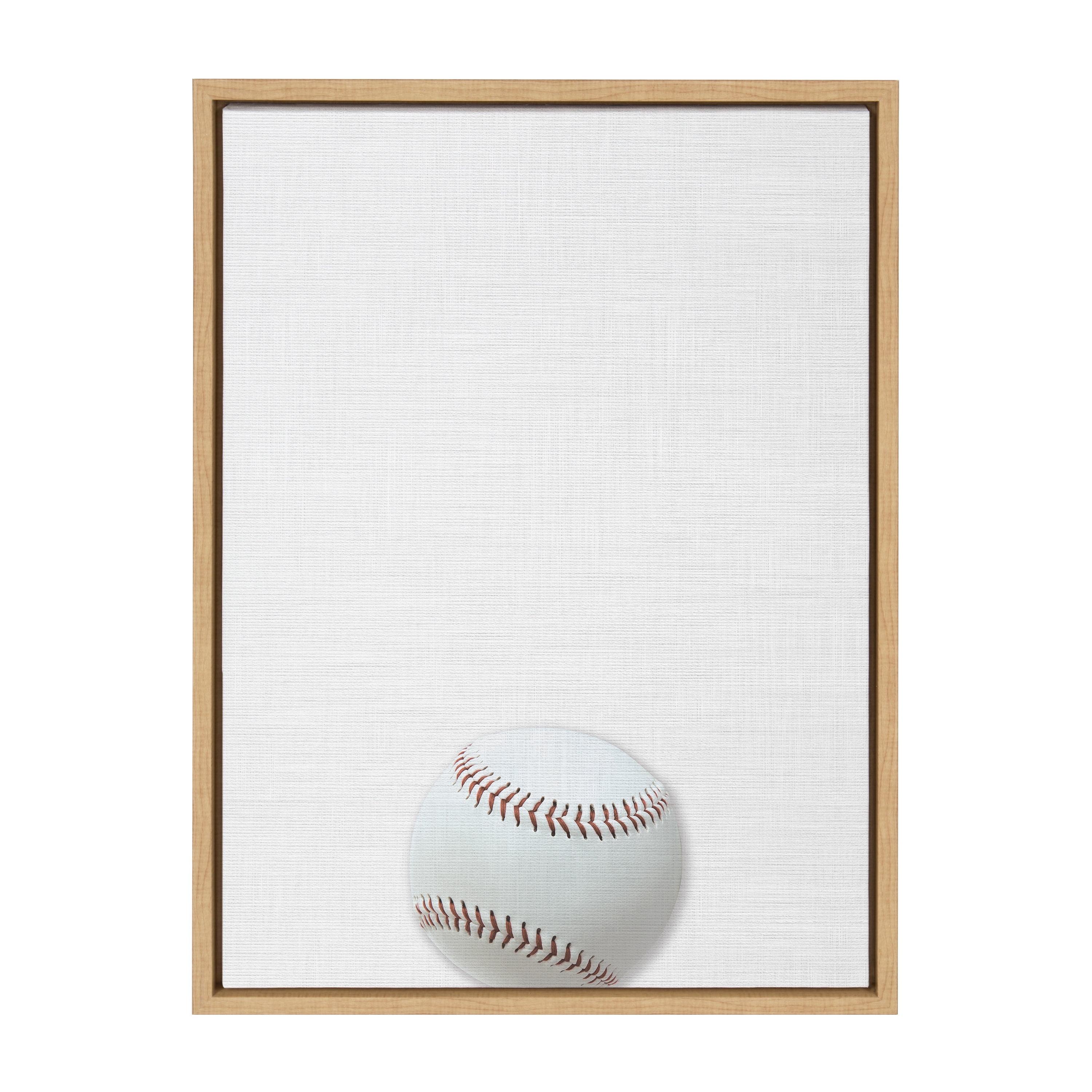DesignOvation 18" x 24" Sylvie Color Baseball Portrait Framed Canvas Natural : Modern Style, Screen Print Art, Plastic Frame