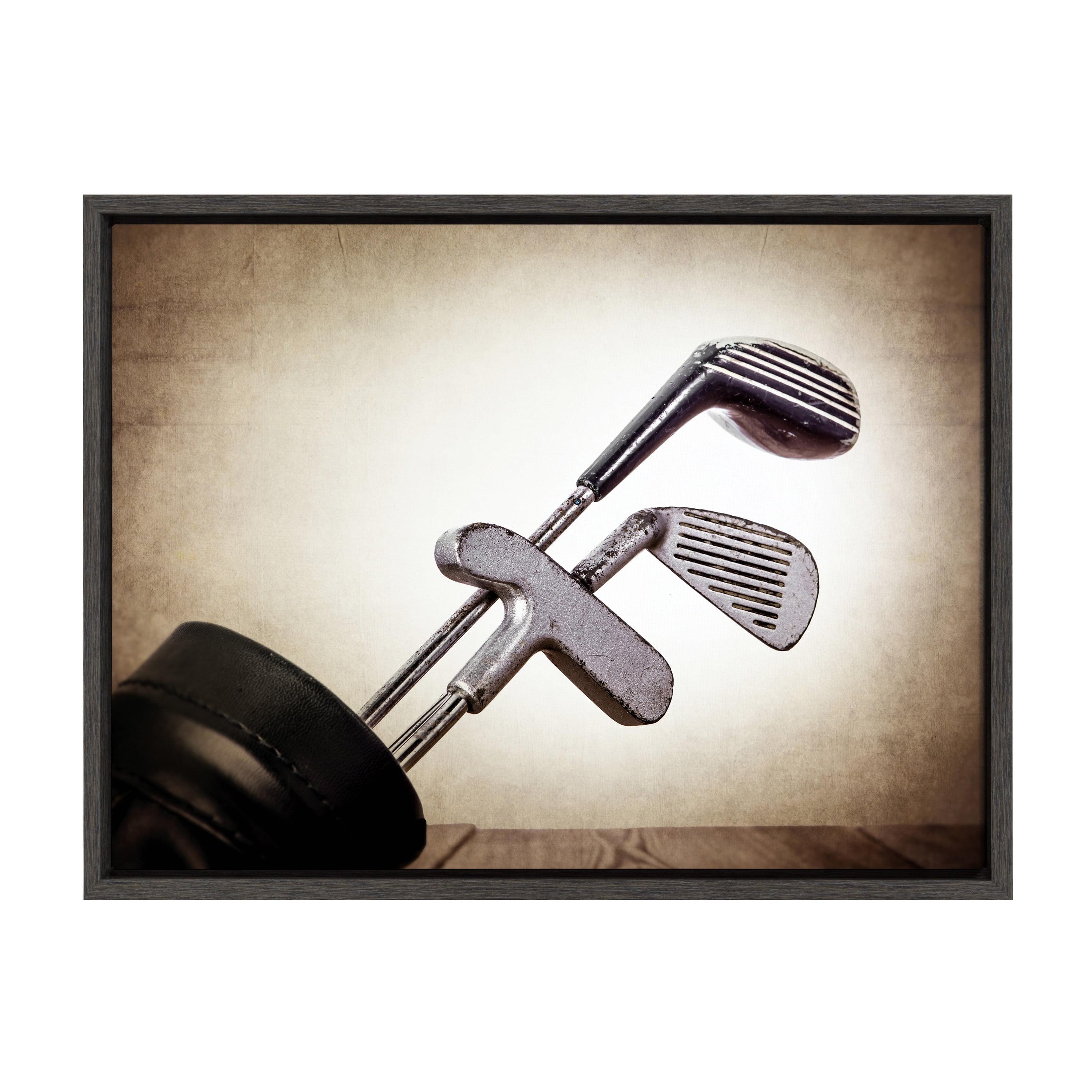 DesignOvation 18" x 24" Sylvie Golf Clubs Framed Canvas by Shawn St. Peter Gray : Modern Sports Wall Art, Plastic Frame, Sawtooth Mount