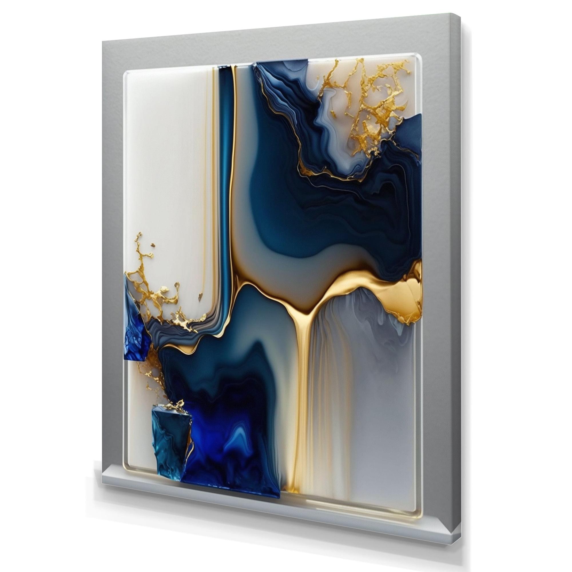 Abstract Geode Gold and Blue Canvas Wall Art, 12 x 20