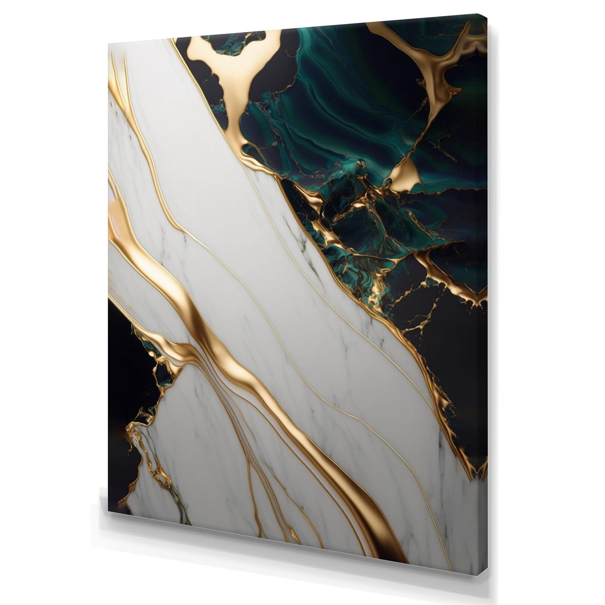 Abstract Geode Green and Gold Canvas Wall Art, 12 x 20