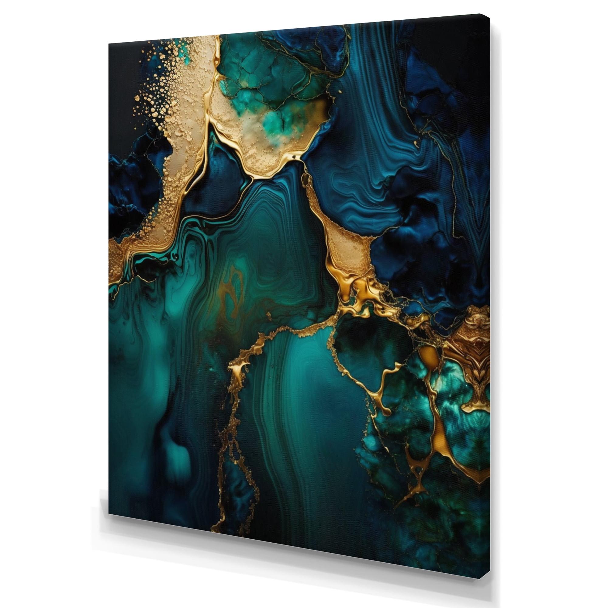 Abstract Geode Green and Gold Canvas Wall Art, 12 x 20