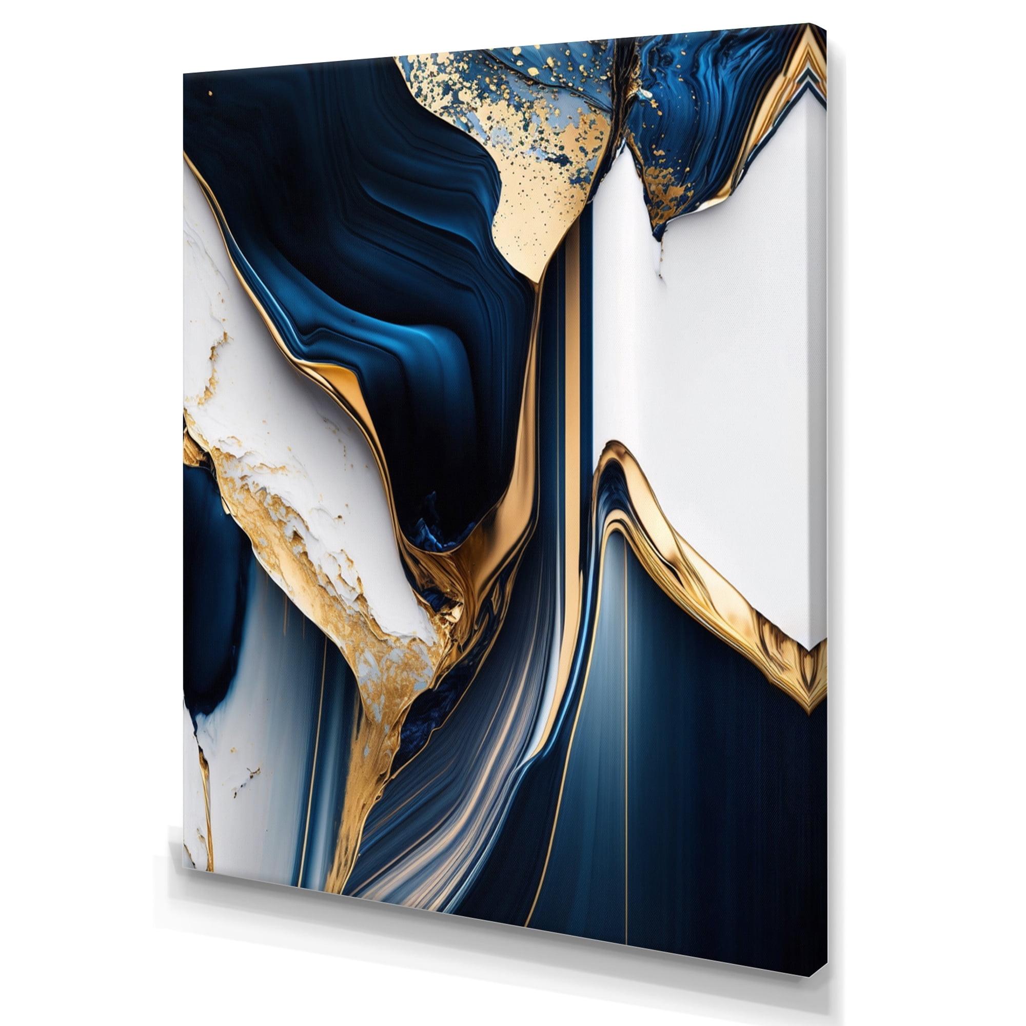 Abstract Geode Waves Gold and Blue Canvas Wall Art, 12 x 20