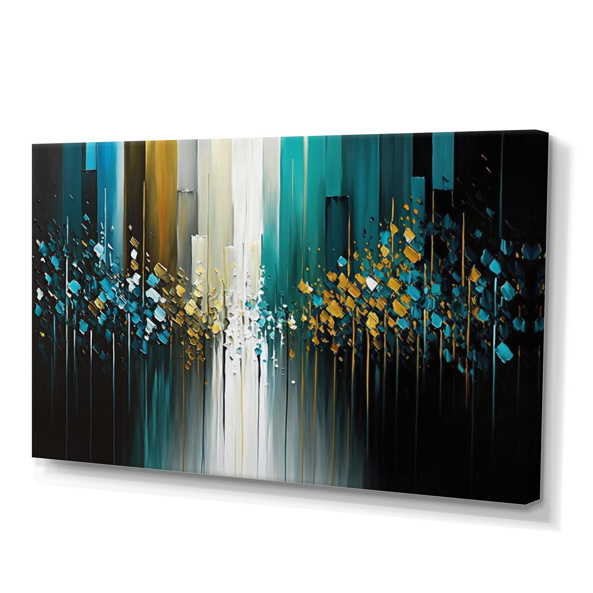 Abstract Geometric Black and Green Canvas Wall Art, 32 x 16