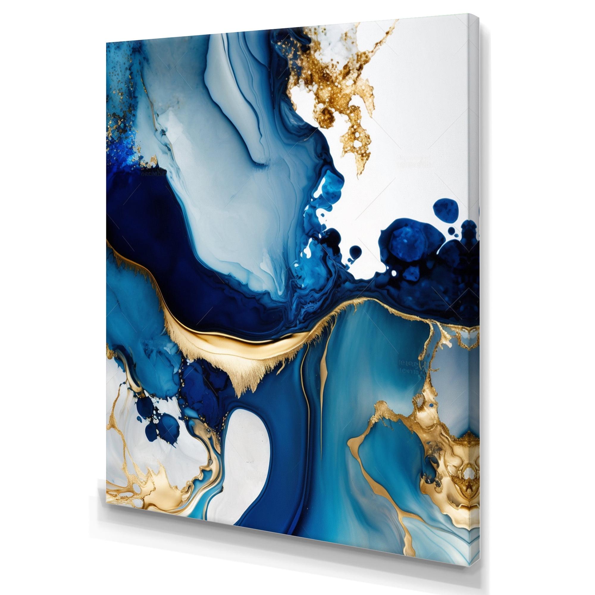 Blue and Gold Abstract Marble Geode Canvas Wall Art, 12 x 20