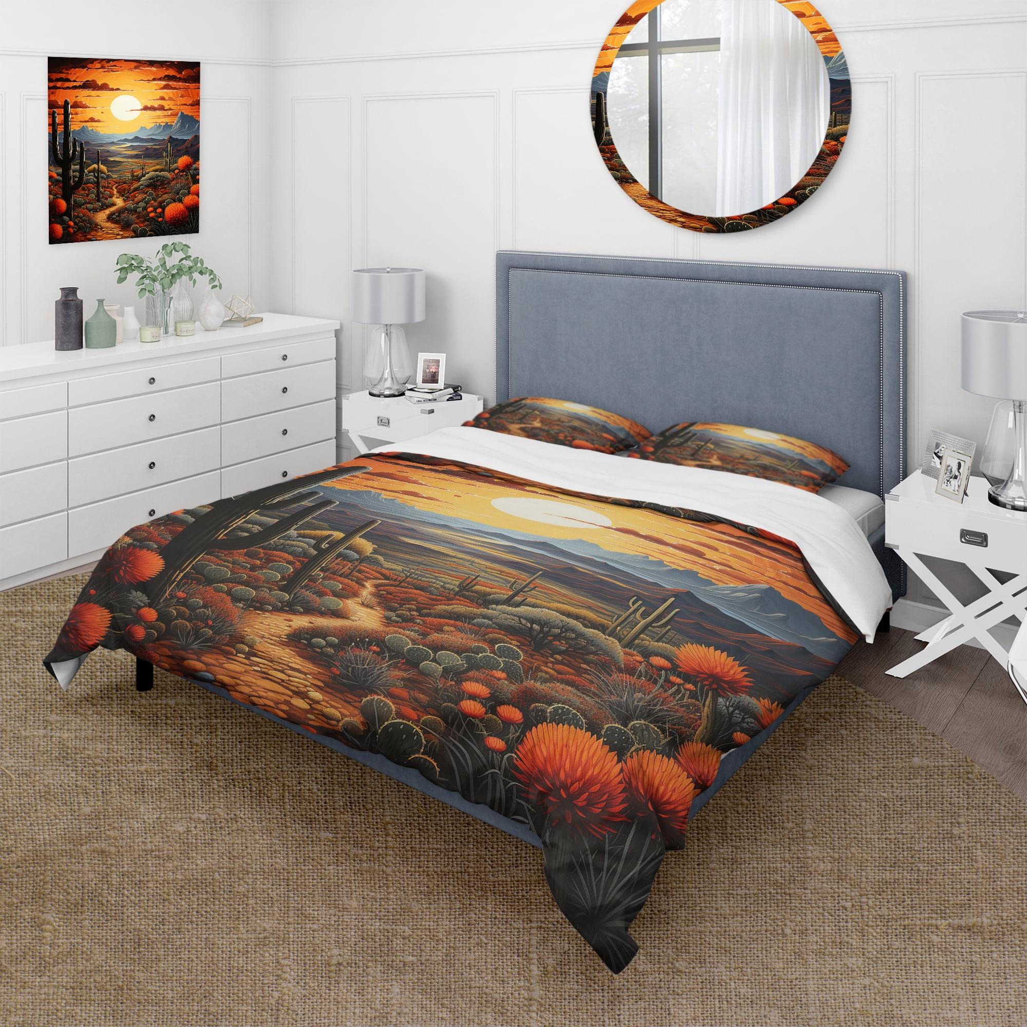 Twin Yellow Green Cactus Desert Sunset Microfiber Duvet Cover Set