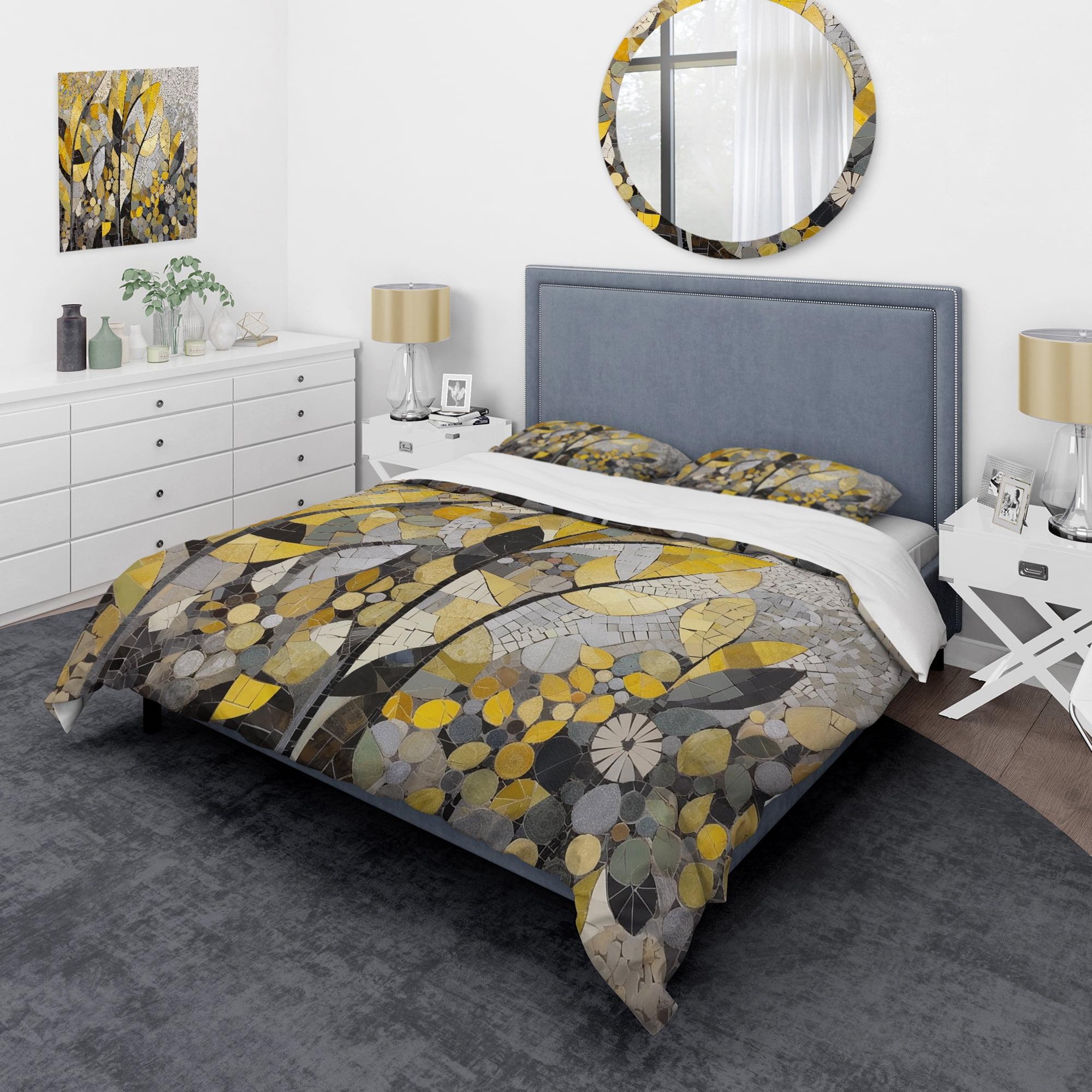 Yellow and Gray Artistic Fusion Boho Mosaic Twin Duvet Cover Set