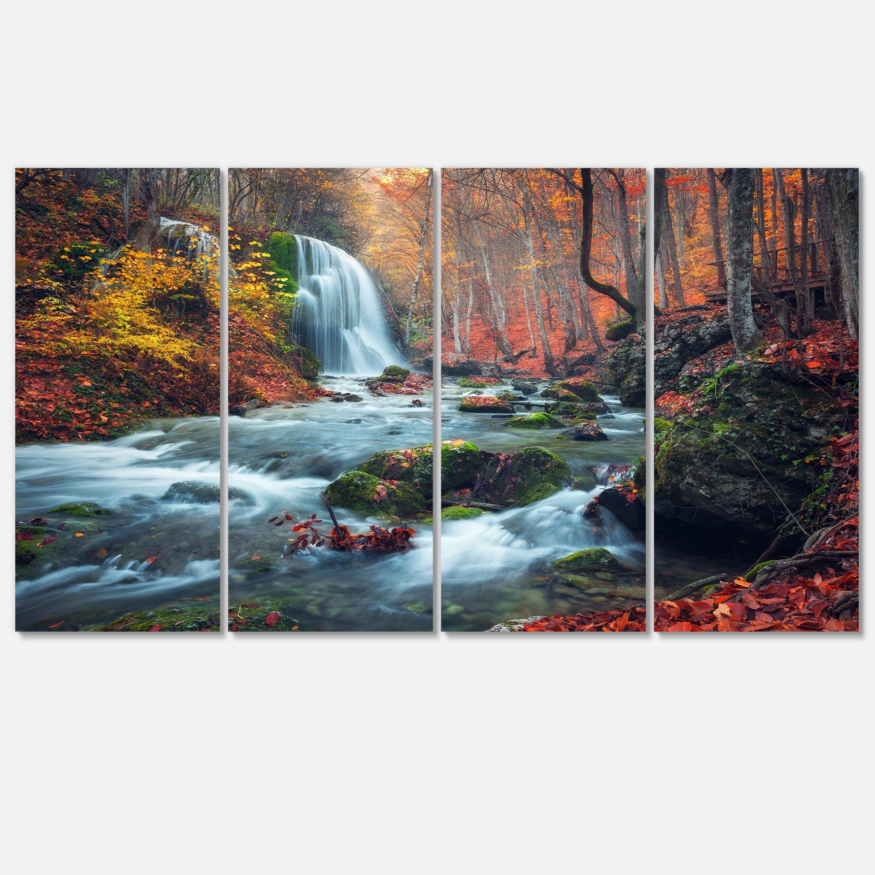 Autumn Mountain Waterfall Landscape Canvas Print, 48x28 inch