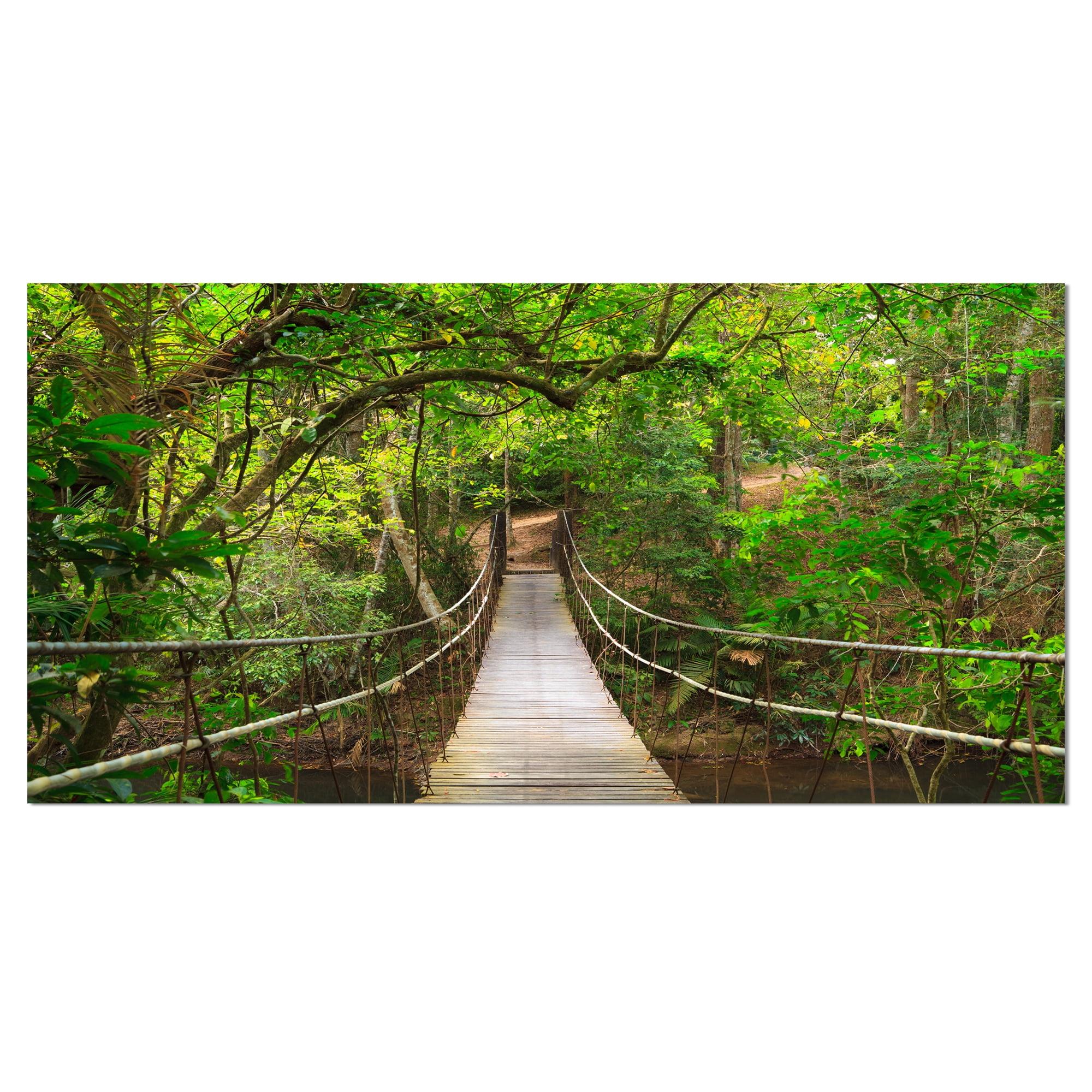 Green Jungle Bridge Landscape Canvas Print, 32 x 16 inches