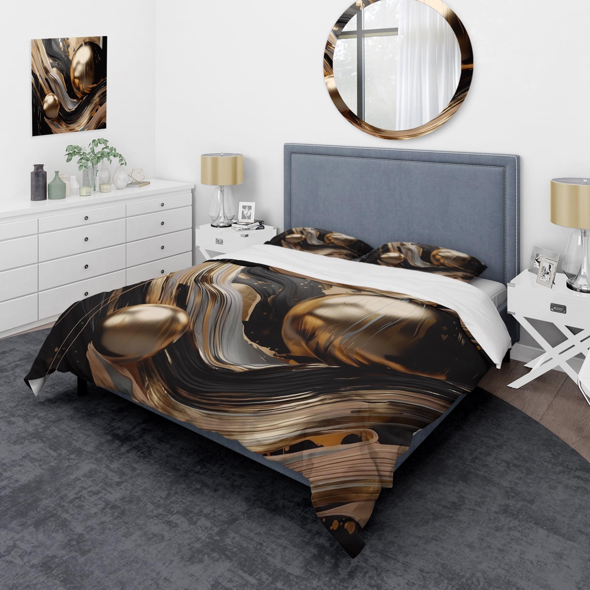 Twin Gold and Black Abstract Marble Duvet Cover Set