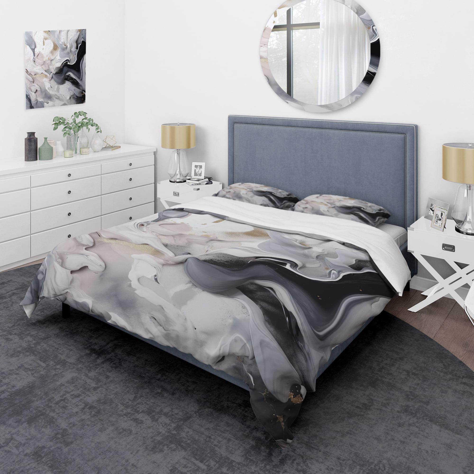 White And Grey Captivating Marble II - Abstract Marble Duvet Cover Set - Microfiber Polyester