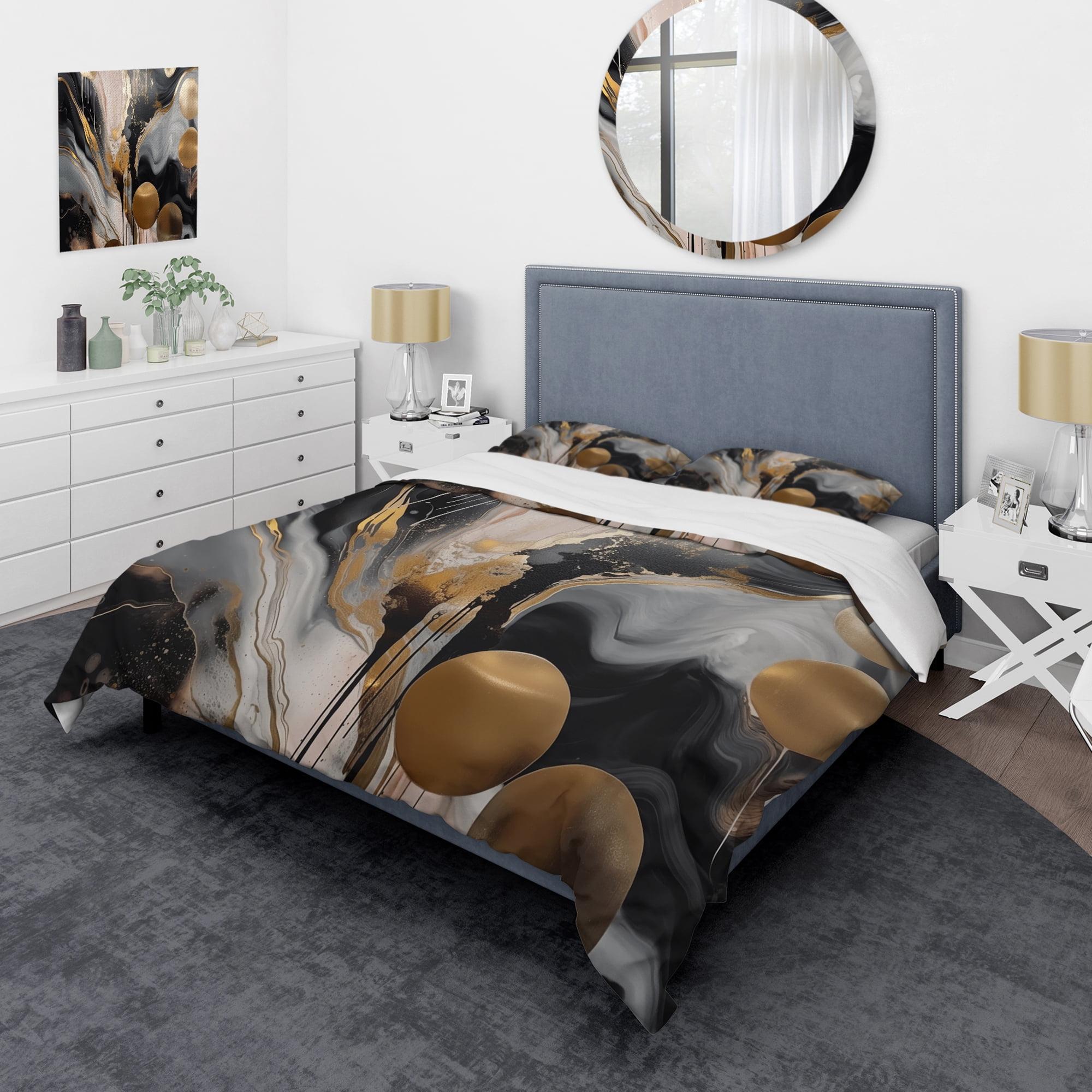 Grey And Gold Captivating Marble - Abstract Marble Duvet Cover Set - Microfiber Polyester