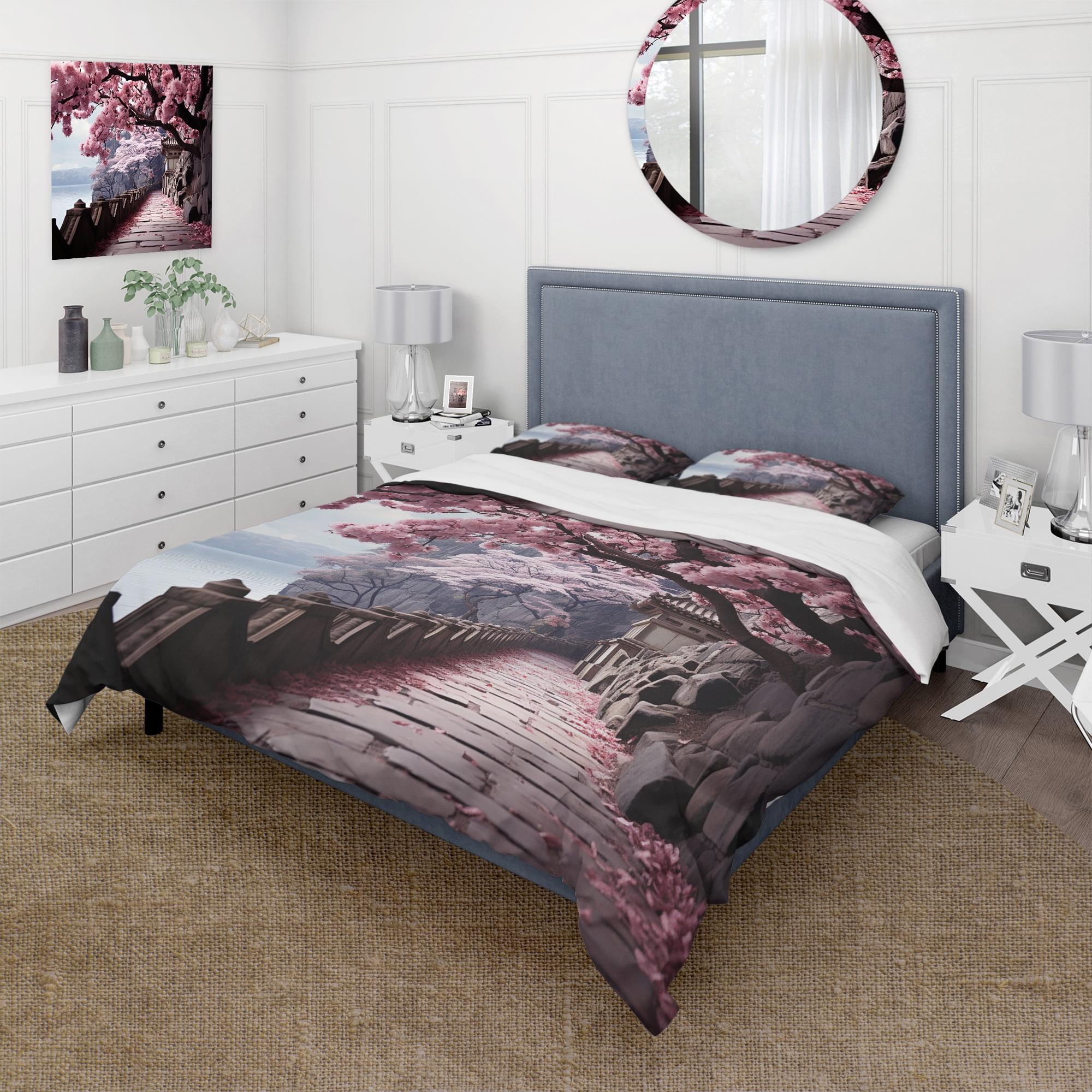 Design Art Japan Art Cherry Blossom Pink Path - Japan Art Duvet Cover Set - Microfiber Polyester