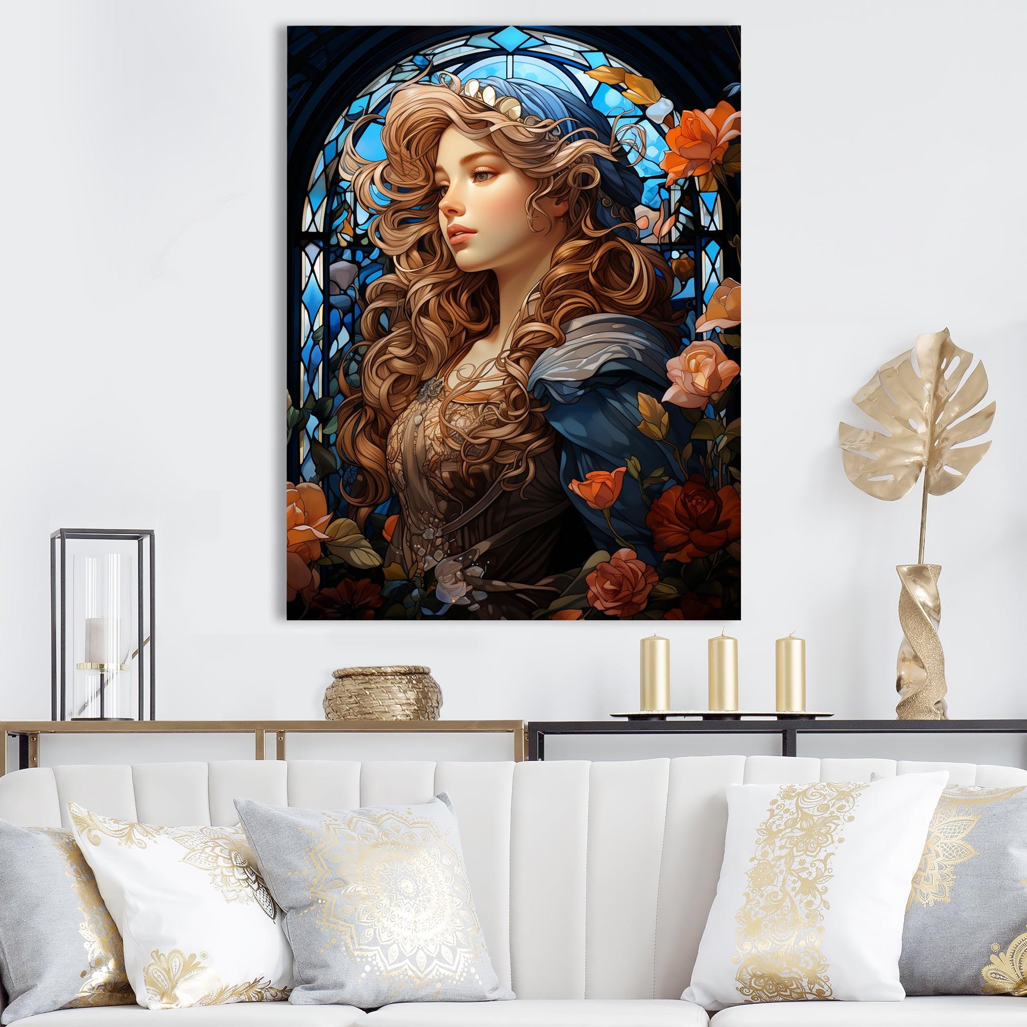 Design Art Blue Stained Glass Cinderella I - Modern Woman Wall Art