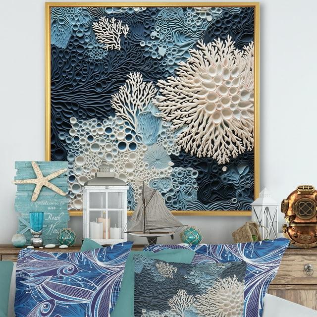 Design Art " Under Water Blue And White Corals Collage "