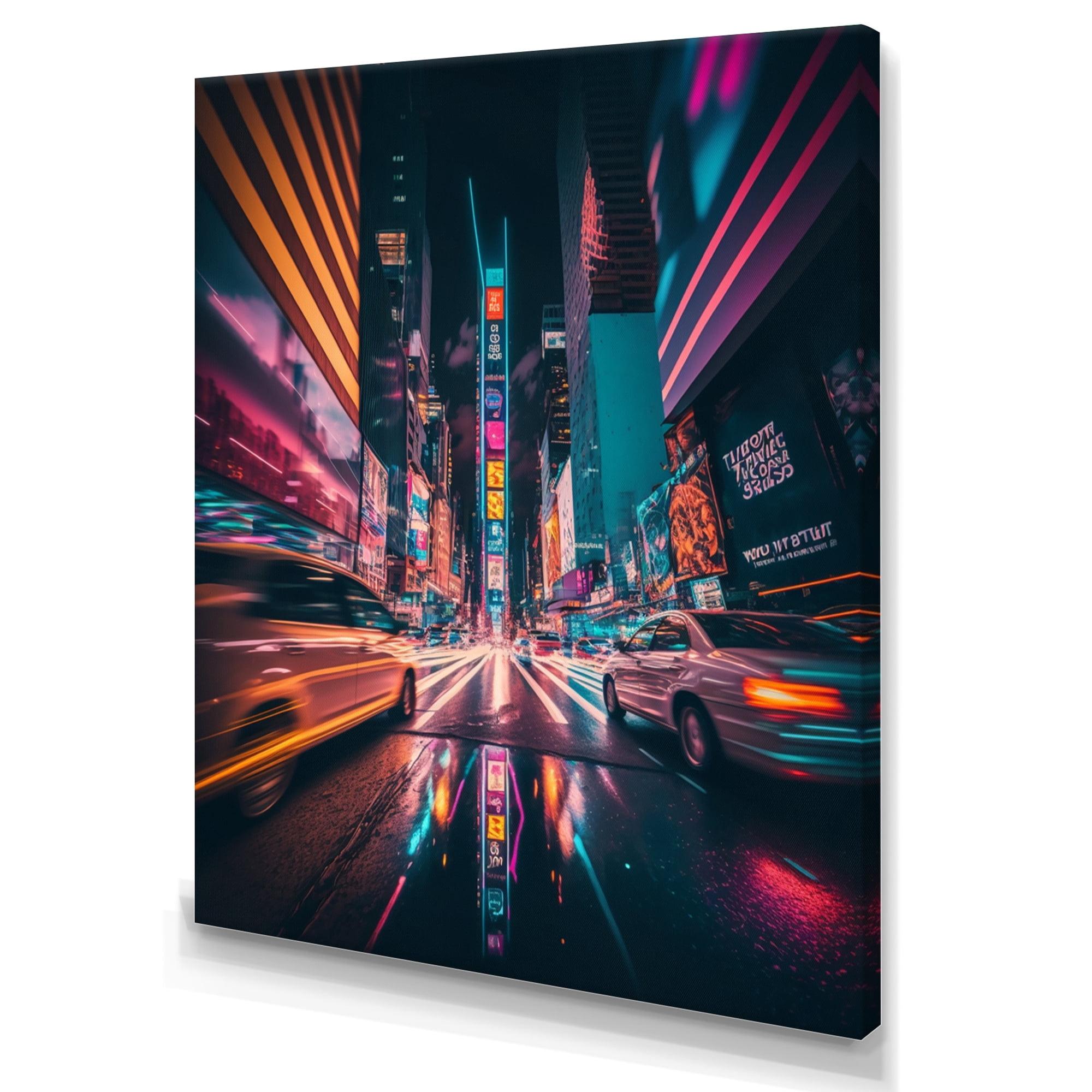 Futuristic New York City Neon Canvas Wall Art, 12 x 20 Inches