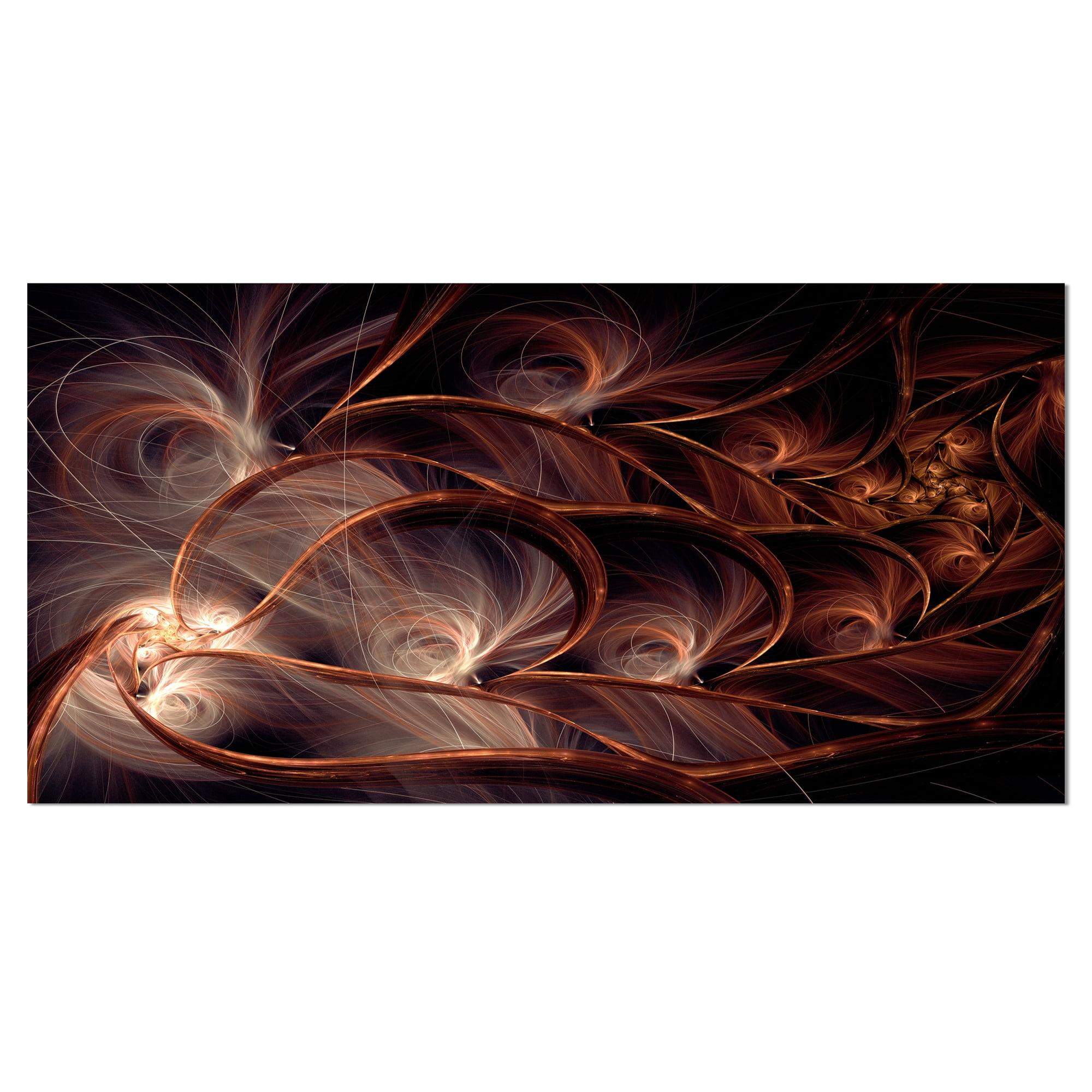 Design Art Glittering Brown Fractal Flower on Black Graphic Art on Wrapped Canvas