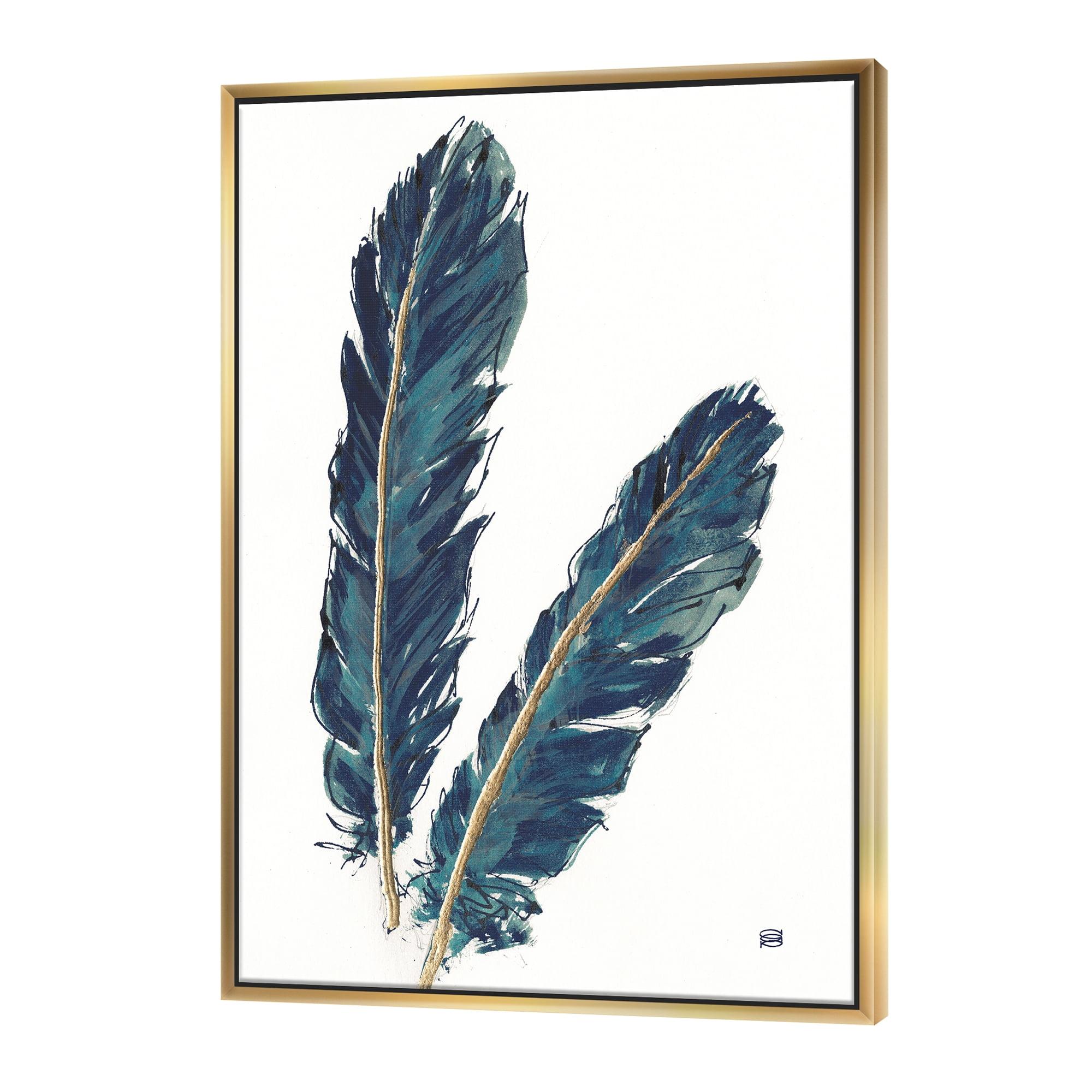 Designart ' Gold Indigo Feathers IV ' Modern Bohemian Framed Canvas