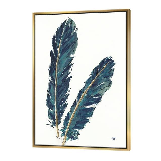 Designart ' Gold Indigo Feathers IV ' Modern Bohemian Framed Canvas