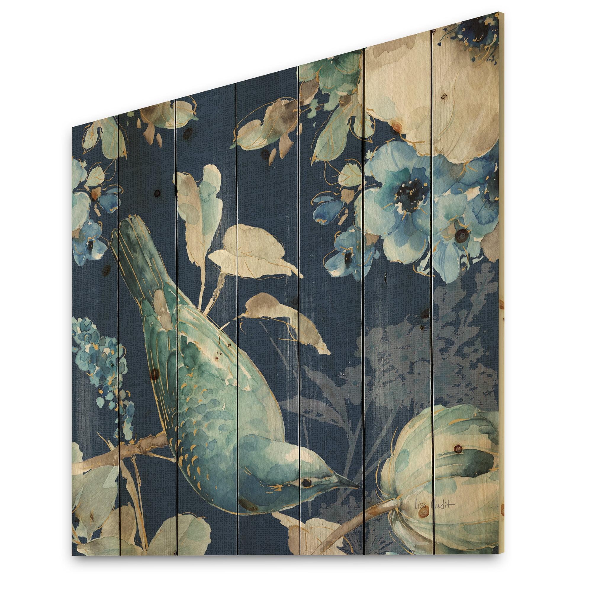 Designart Indi gold Bird Cottage Family IV Farmhouse Print on Natural Pine Wood Art Print, 16" x 16"