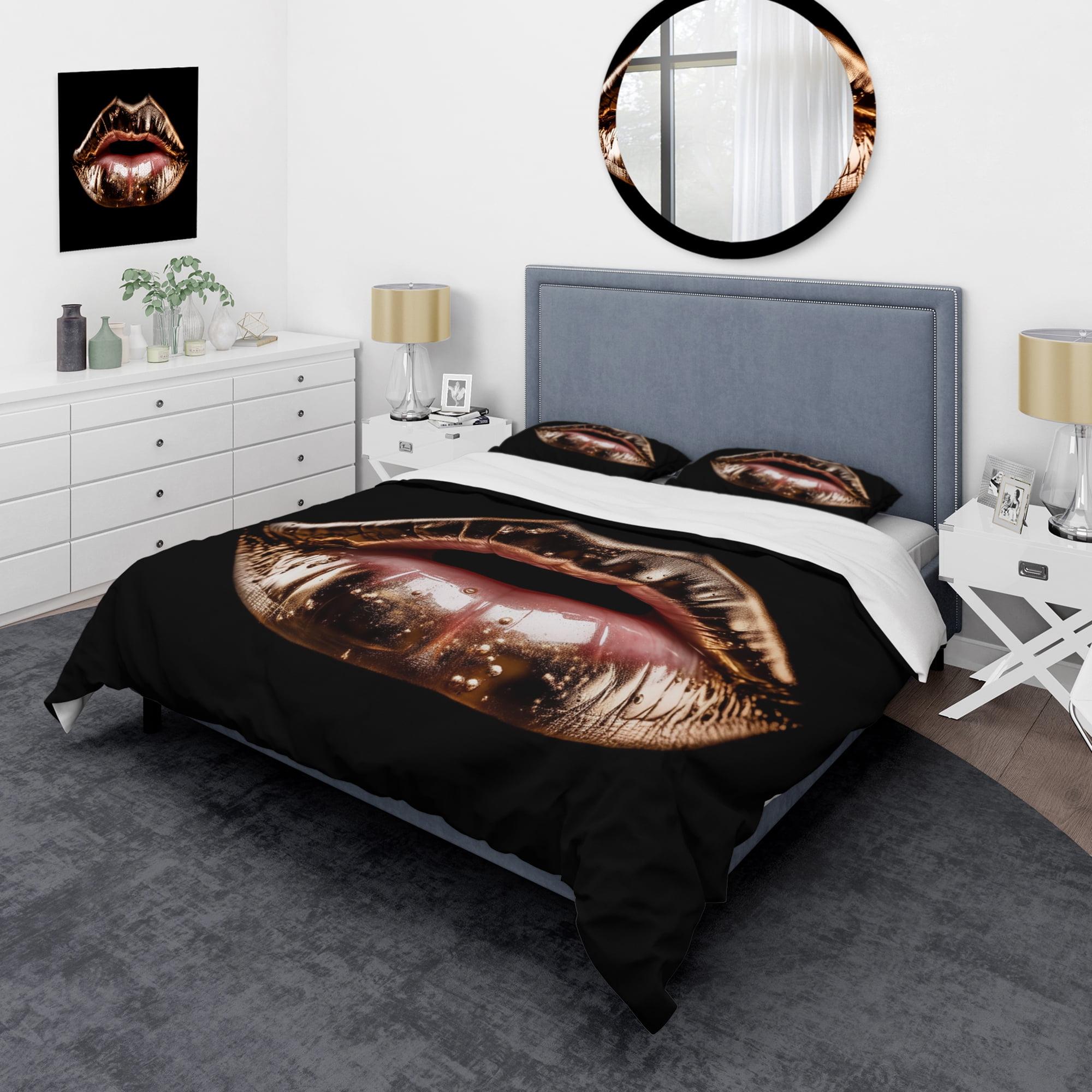 Twin Rose Gold Lips Luxury Microfiber Duvet Cover Set