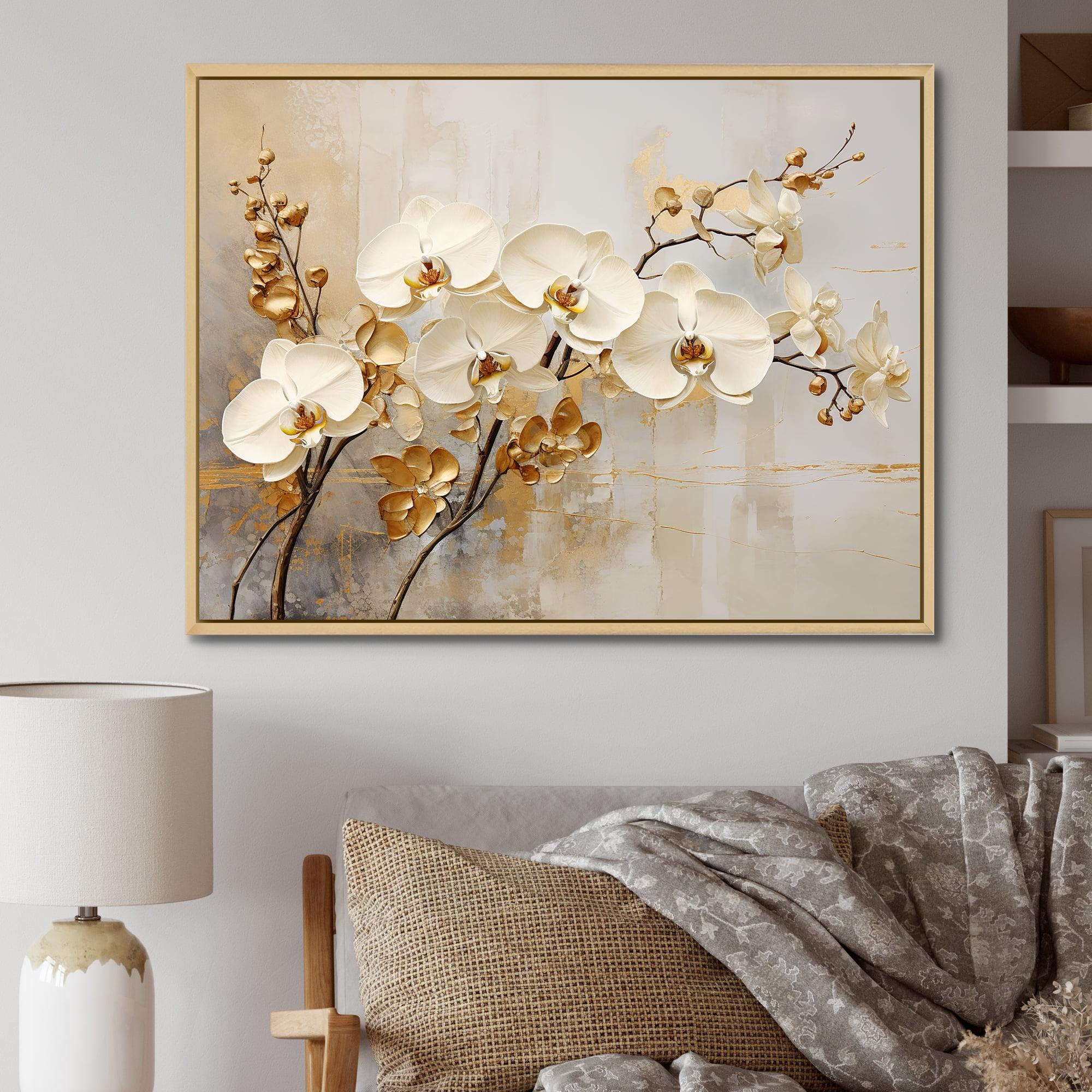 Design Art " Minimalism Beige And Gold Orchids "