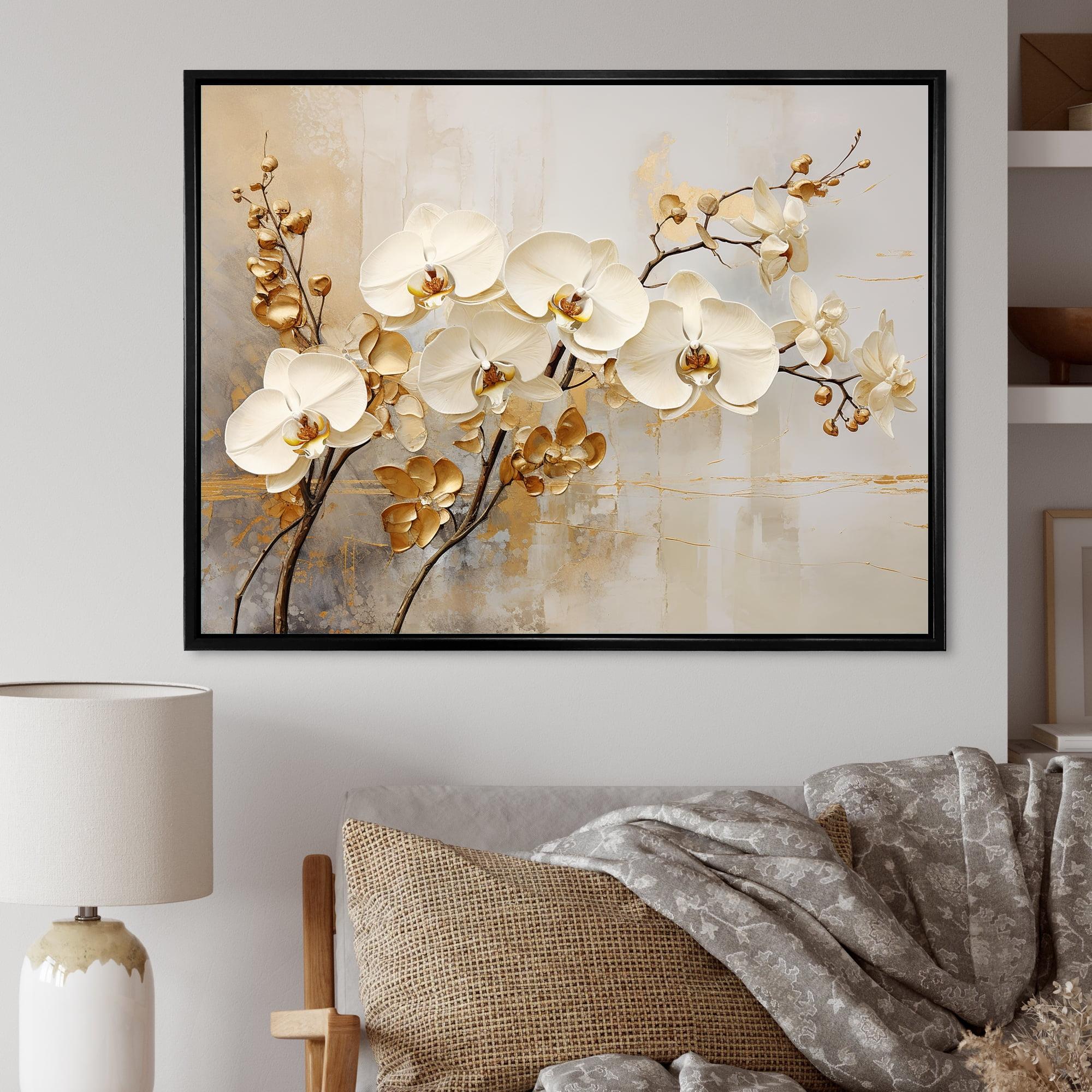Design Art " Minimalism Beige And Gold Orchids "