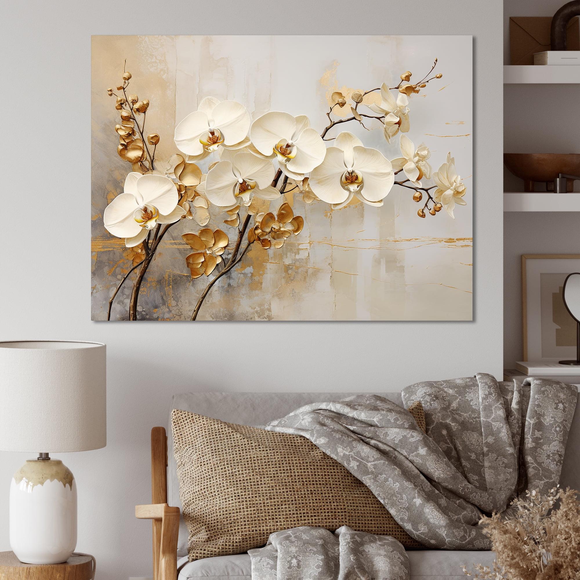 Design Art " Minimalism Beige And Gold Orchids "