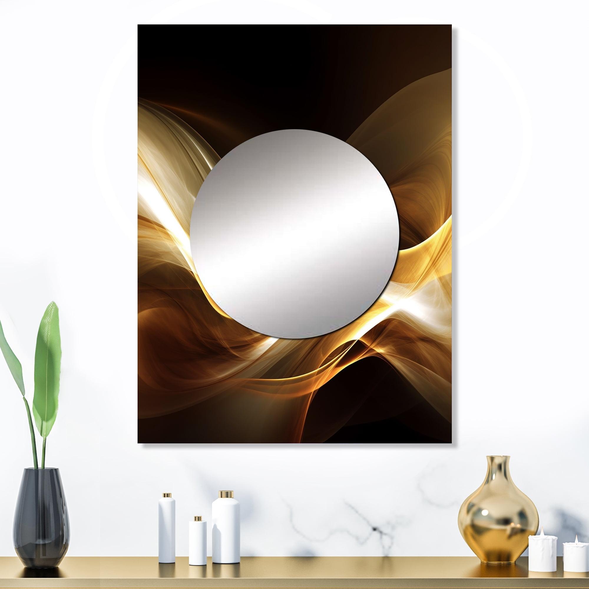 Designart "Modern Opulence Gold Sofa II" Modern Waves Mirror Wall Decor - Modern Gold Abstract Hallway Wall Mirror Art - 32" x 24" Inch