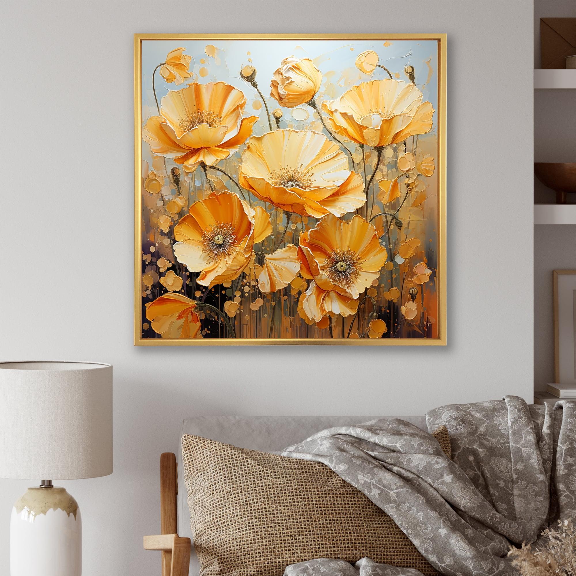 Yellow Vivid Poppy Moments Gold Framed Canvas Art