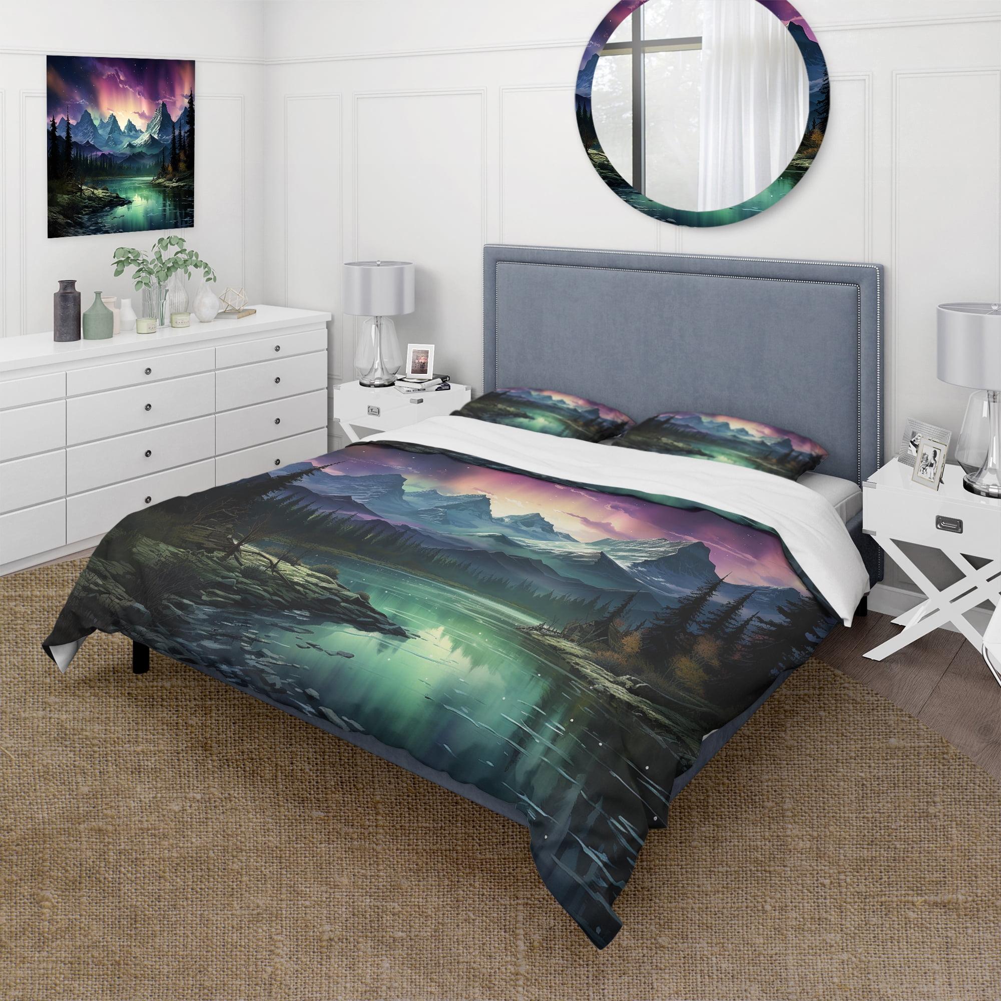 Twin Aurora Borealis Landscape Microfiber Duvet Cover Set