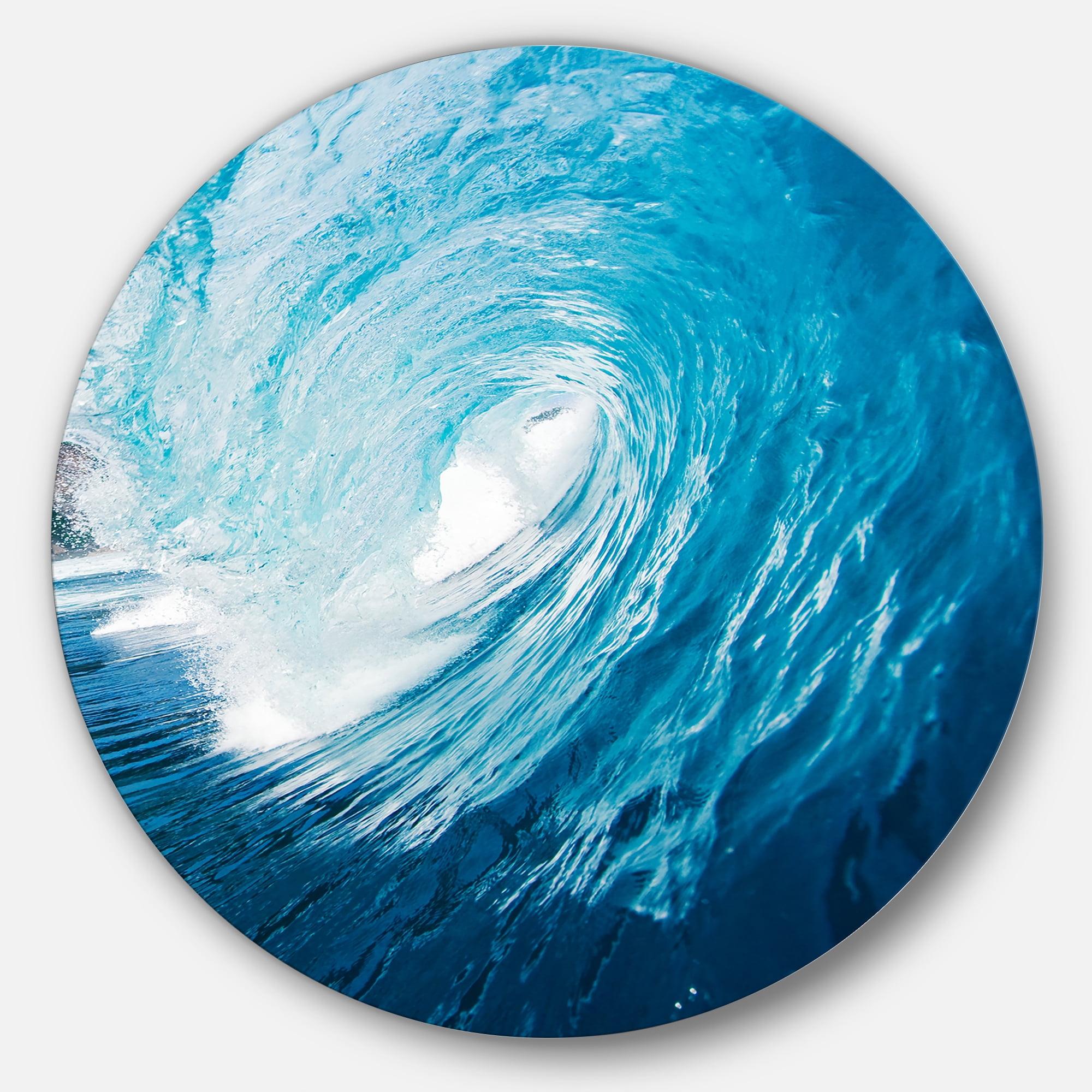 Ocean Waves in Hawaii Blue Metal Circle Wall Art