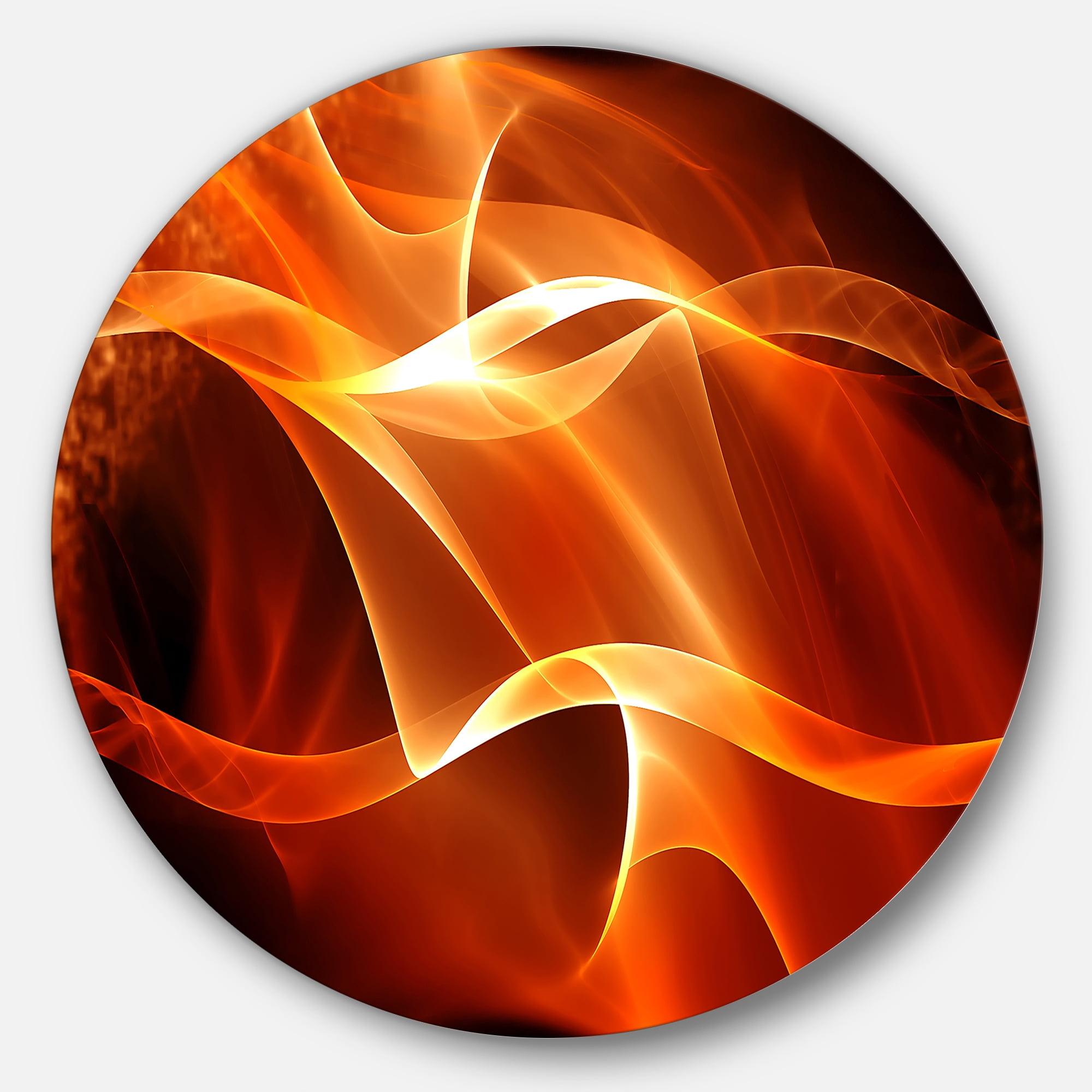 Orange Abstract Fractal Waves Round Metal Wall Art