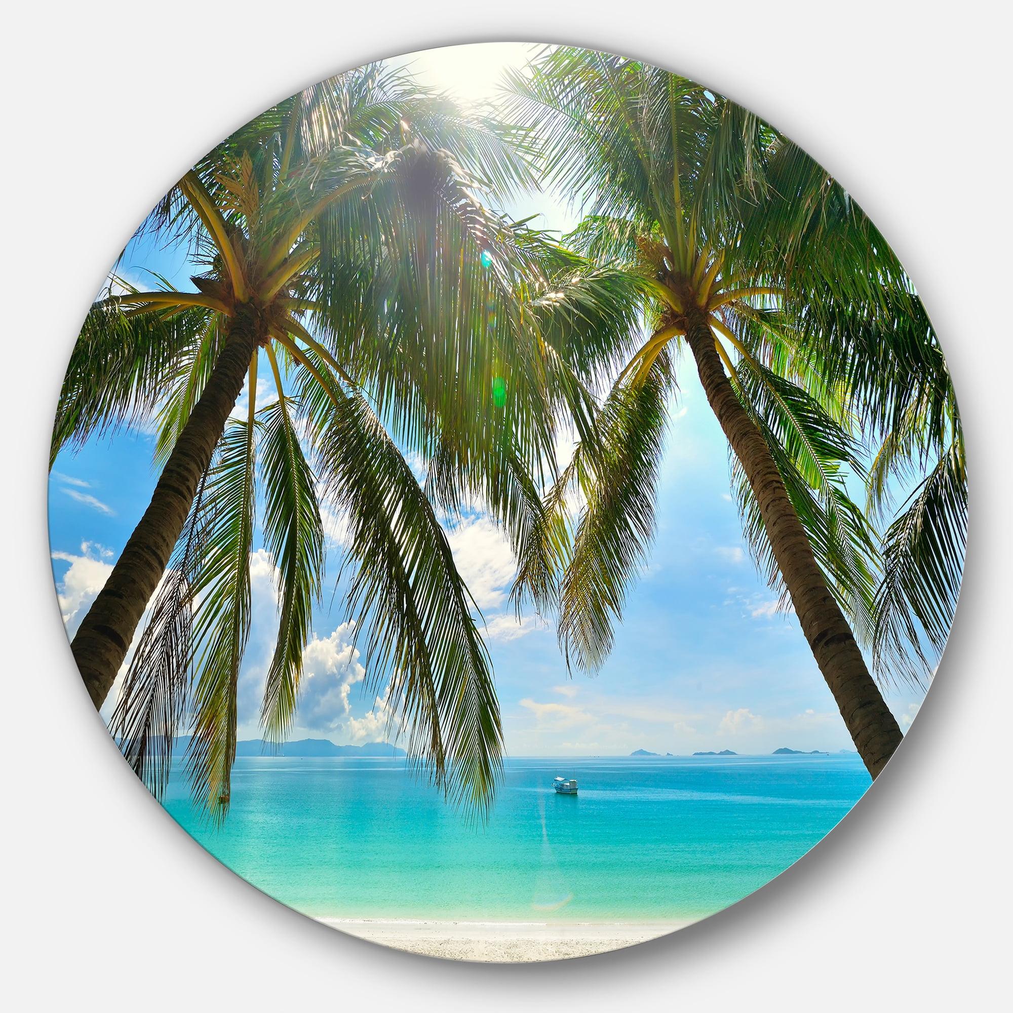 Design Art " Palm Hanging Over Sandy White Beach "