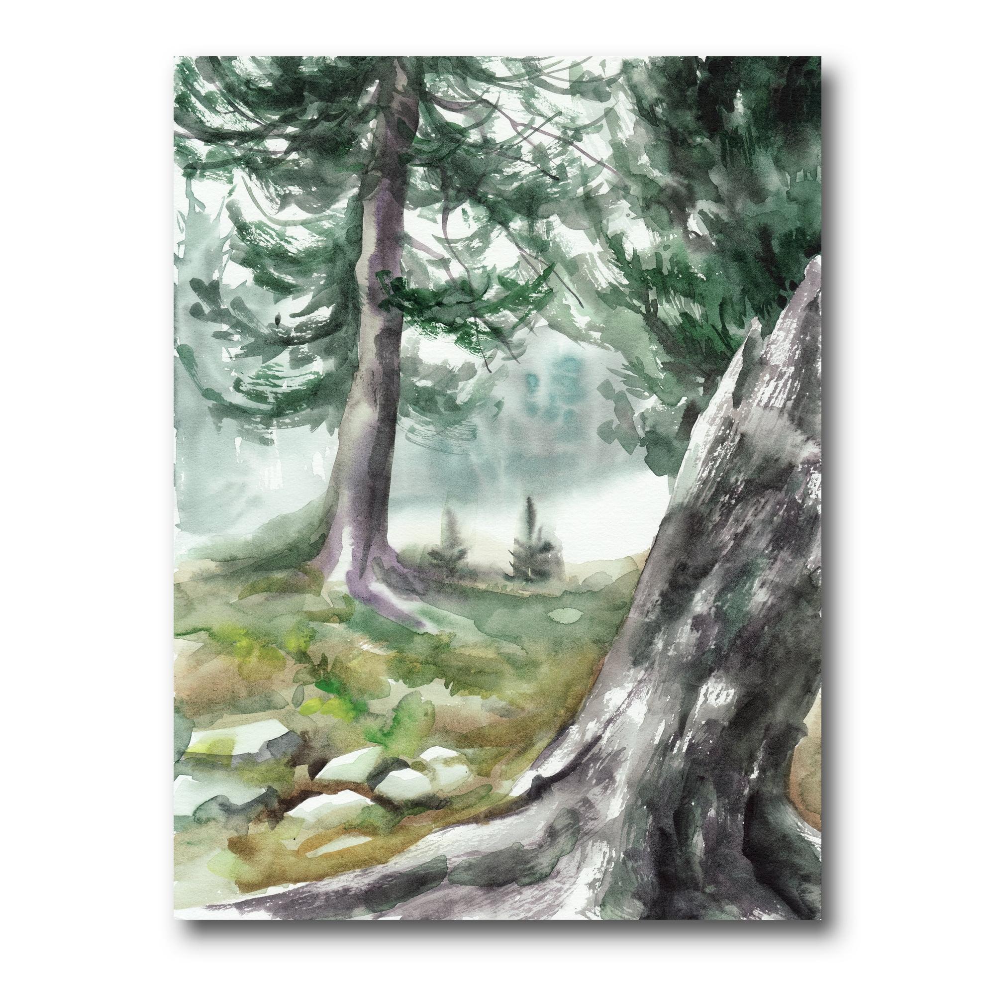 Designart ' Pine Forest In The Early Morning Glow ' Lake House Canvas Wall Art Print