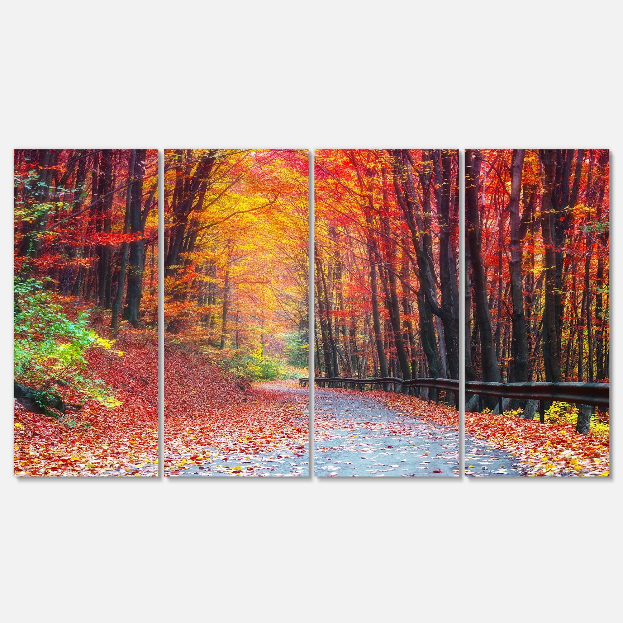 Autumn Forest Road 48"x28" Canvas Print 4 Panels