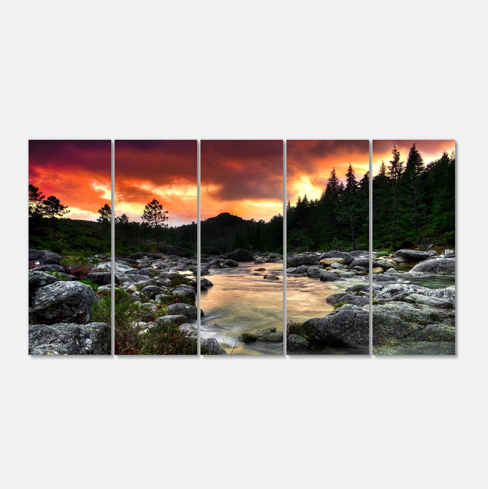 Sunset Over Rocky Mountain River 60"x28" Canvas Print