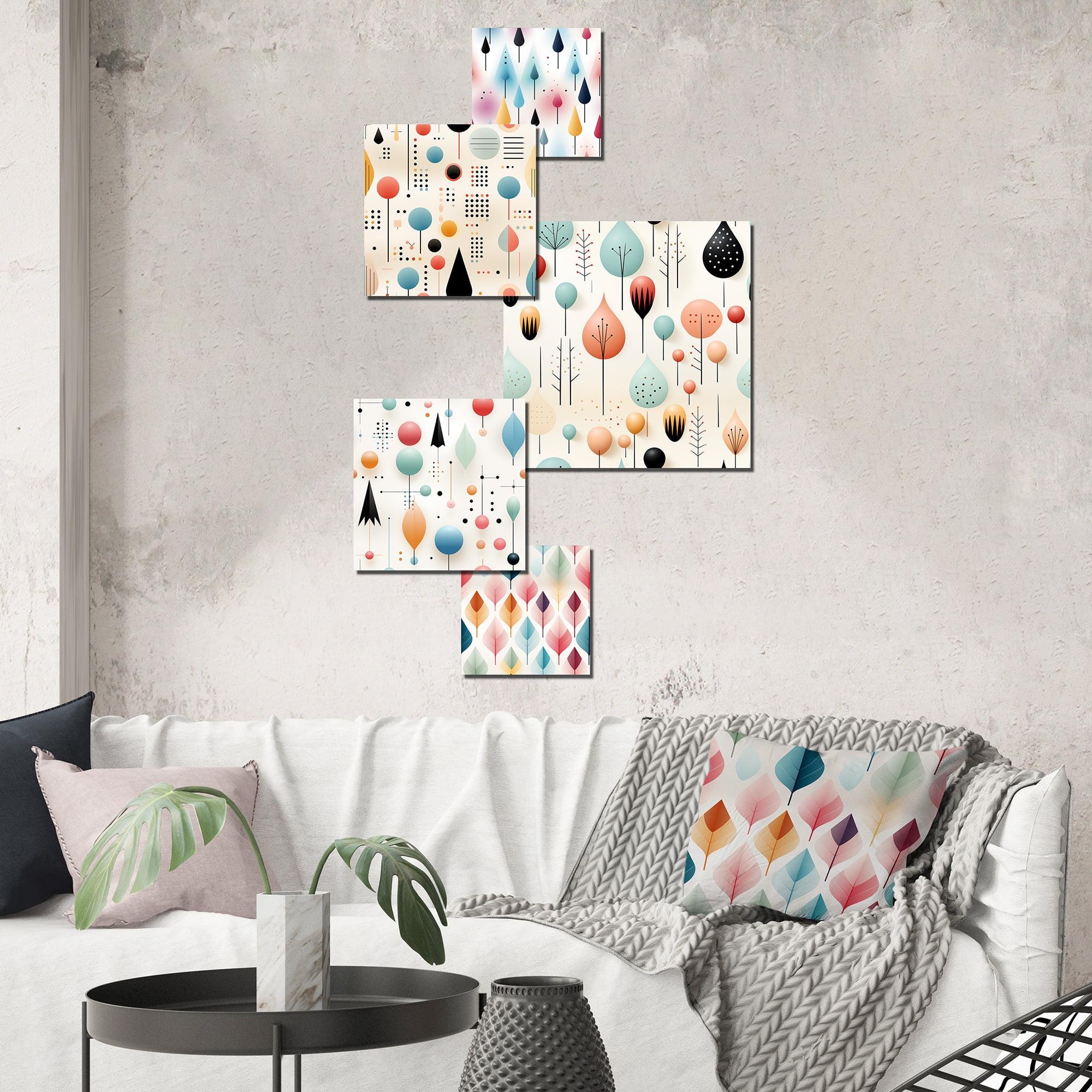 Pastel Blue and Pink Geometric Metal Wall Art Set of 5