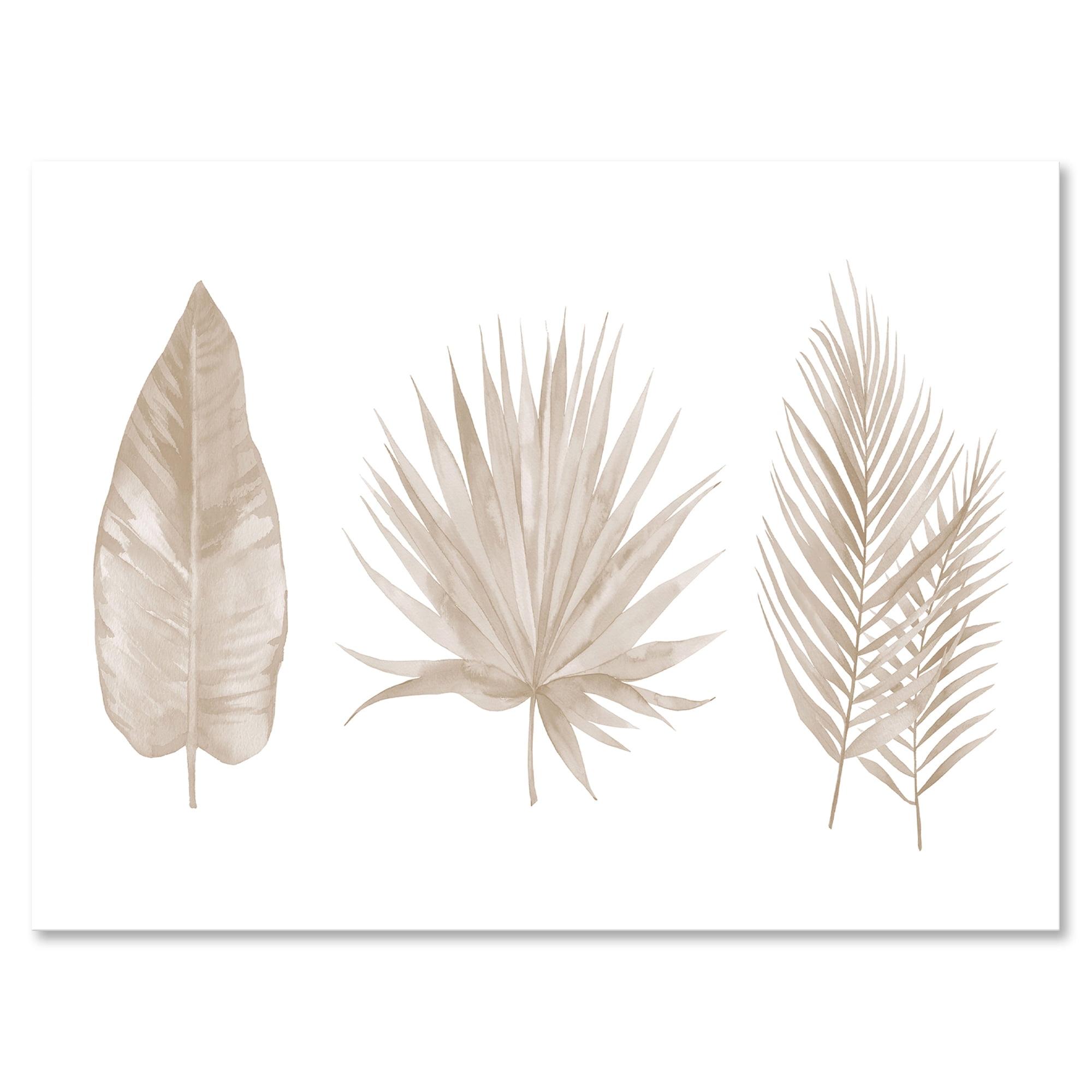 Designart ' Tropical Beiges Leaves On White ' Traditional Canvas Wall Art Print